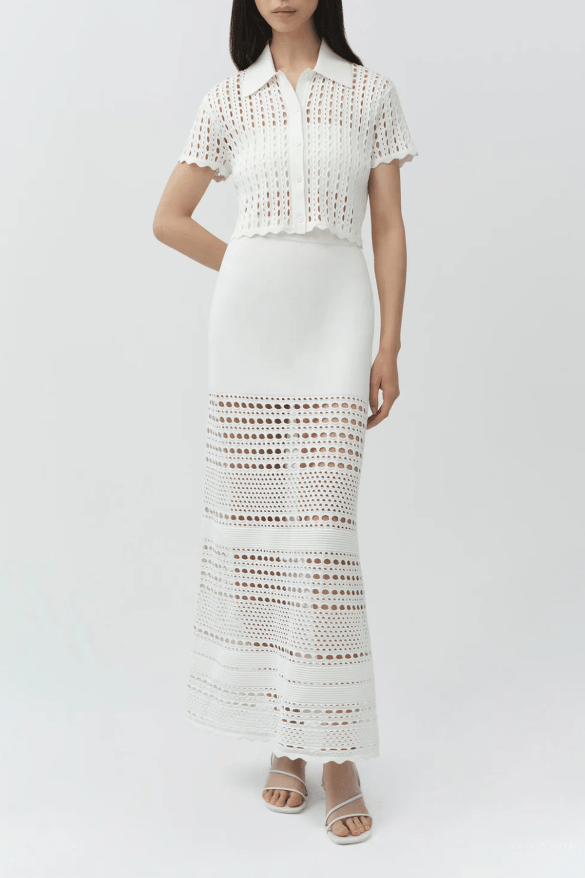 Westly Open Stitch Midi Skirt in Ivory - shop - olivia.com