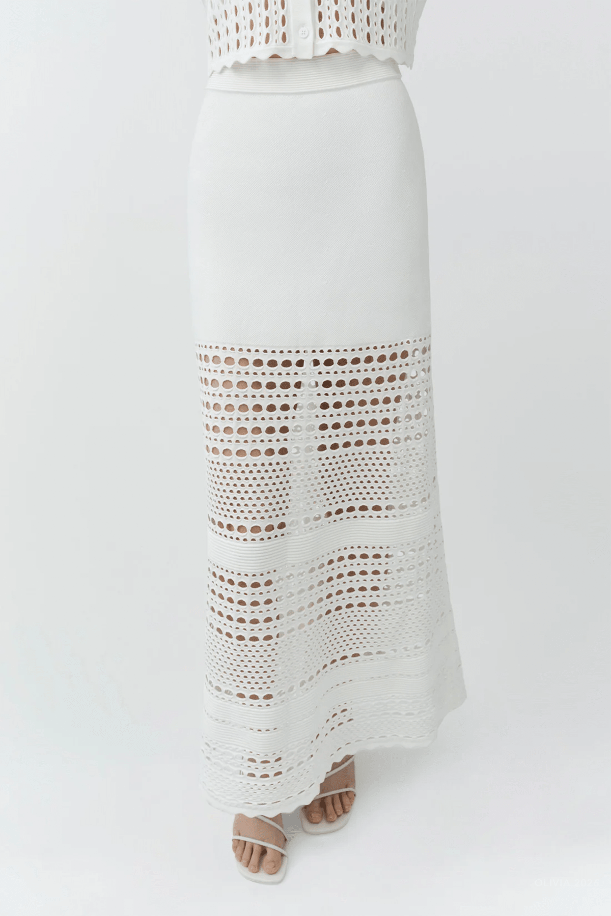Westly Open Stitch Midi Skirt in Ivory - shop - olivia.com