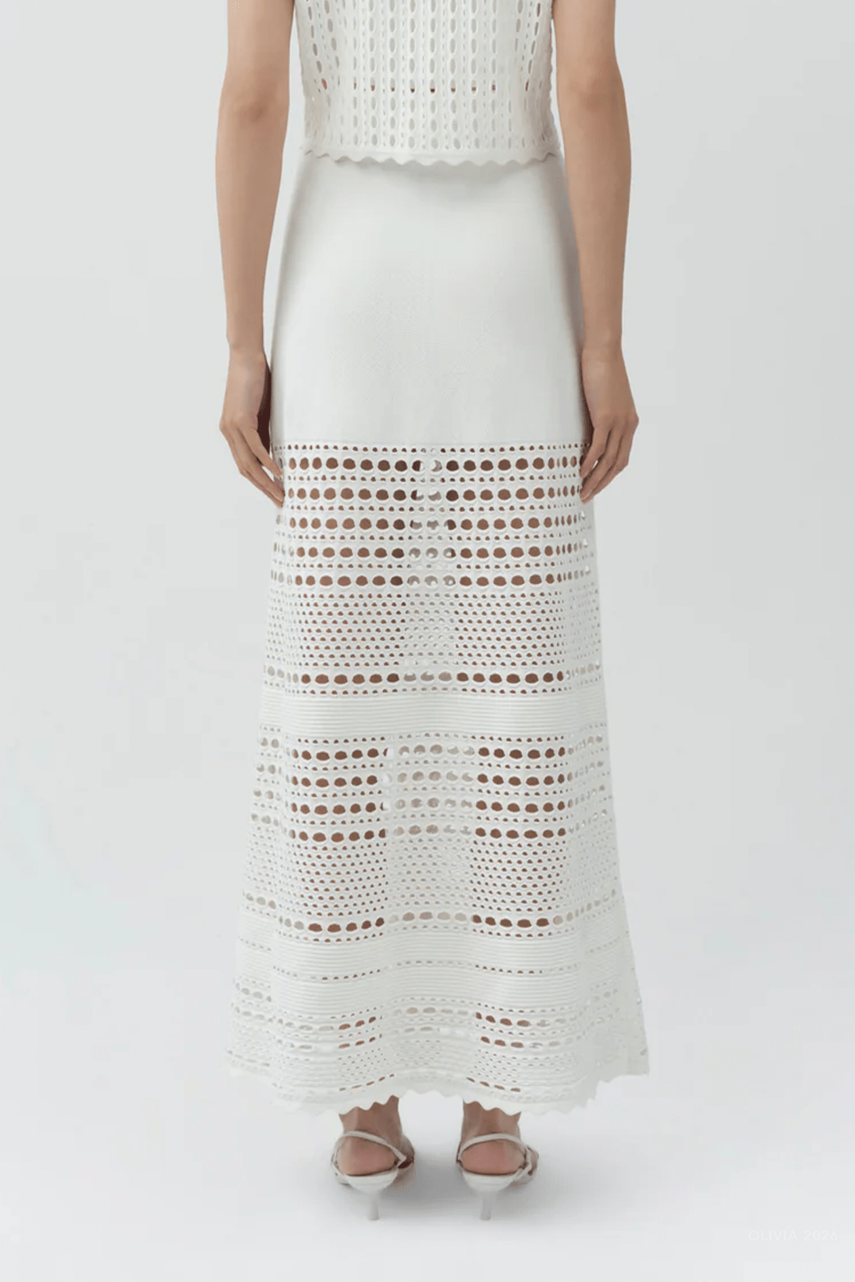 Westly Open Stitch Midi Skirt in Ivory - shop - olivia.com