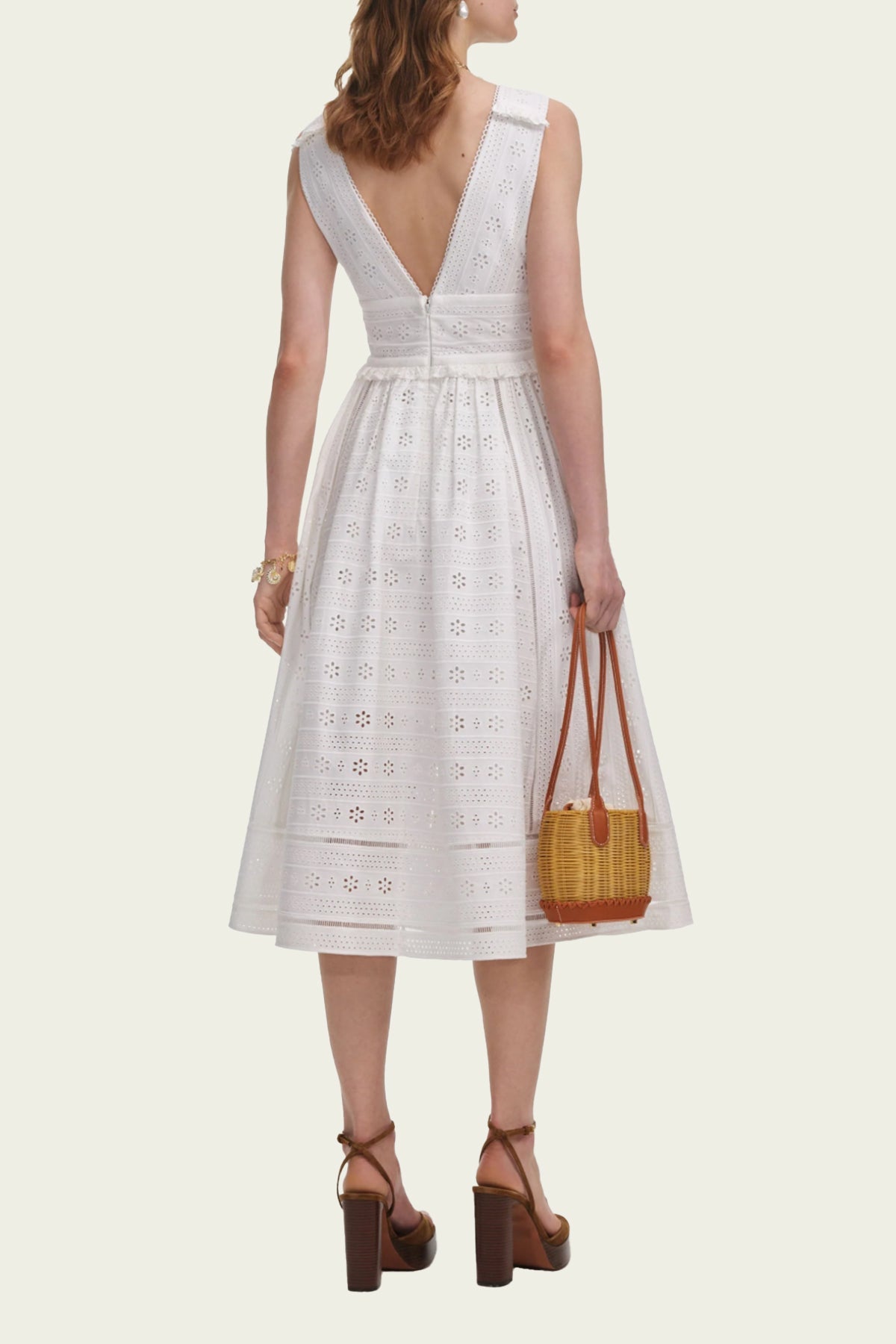 White Cotton Broderie Midi Dress - shop - olivia.com