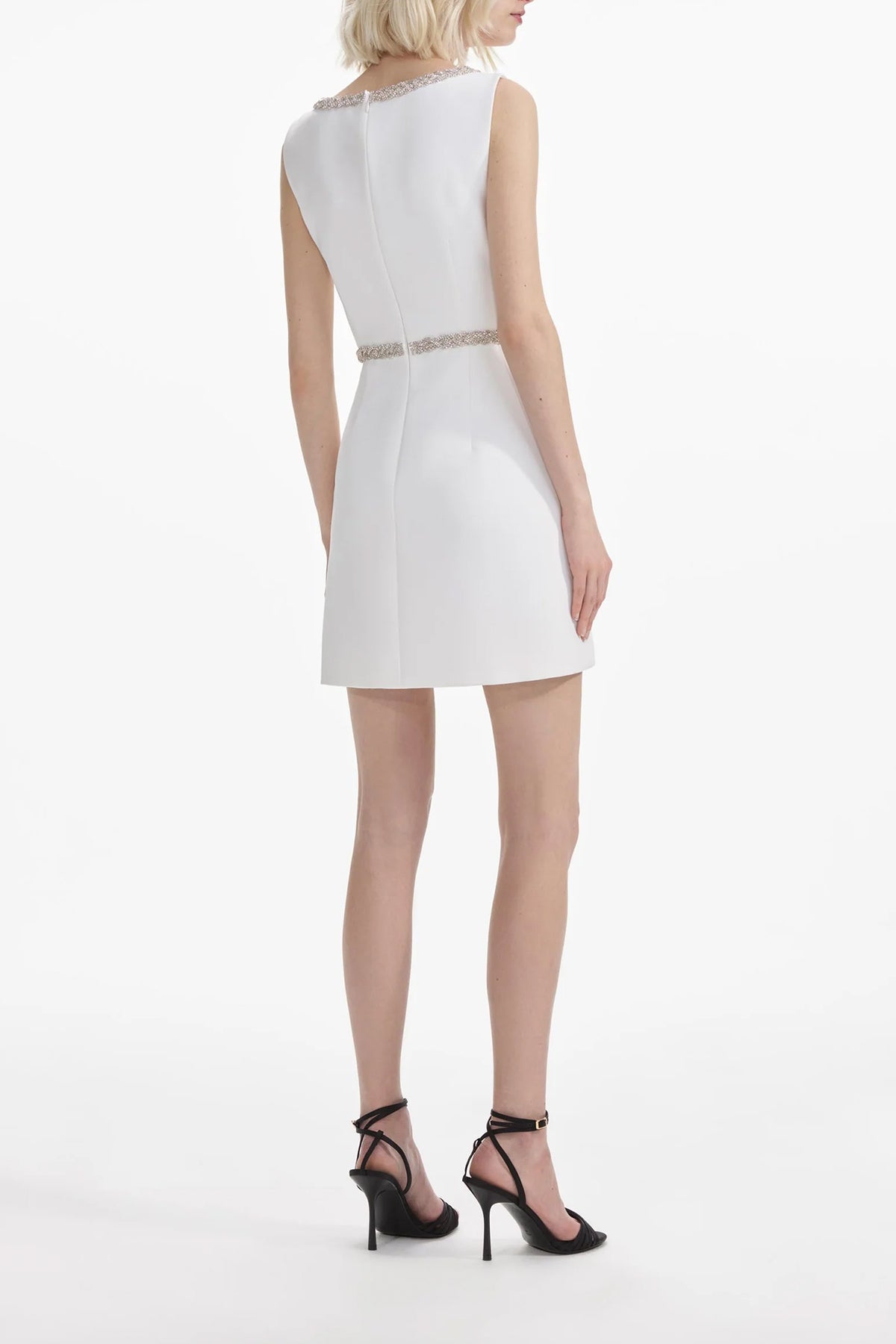 White Diamante Bow Trim Mini Dress - shop-olivia.com