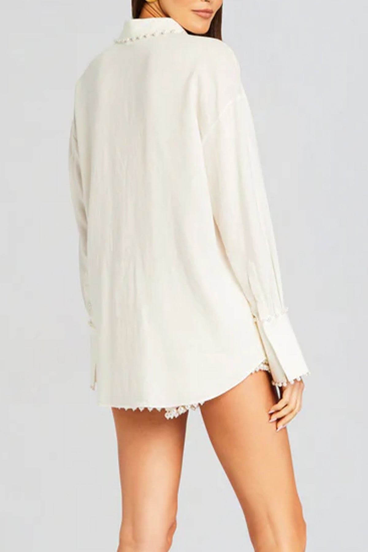 Whitley Pearl Embellished Shirt in White - shop - olivia.com