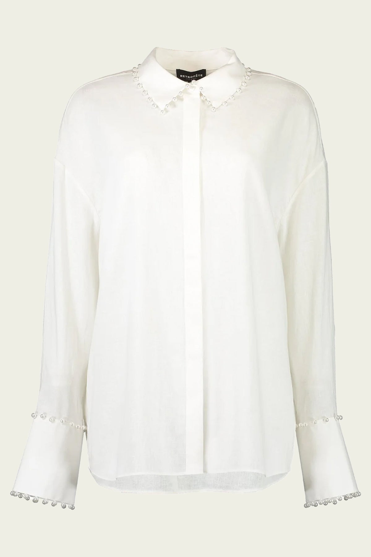 Whitley Pearl Embellished Shirt in White - shop - olivia.com