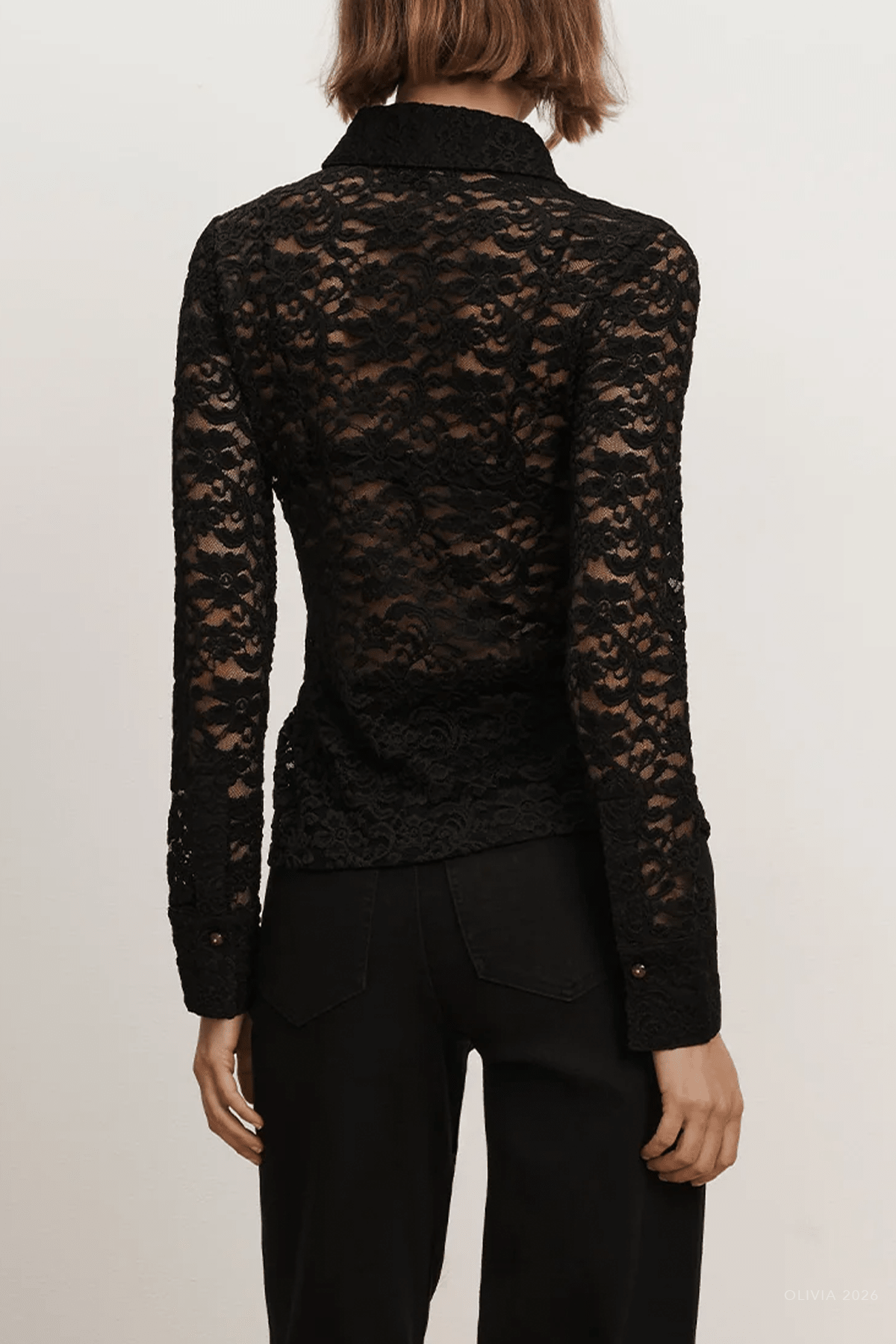 Wittaker Lace Button-Down Blouse in Black - shop-olivia.com