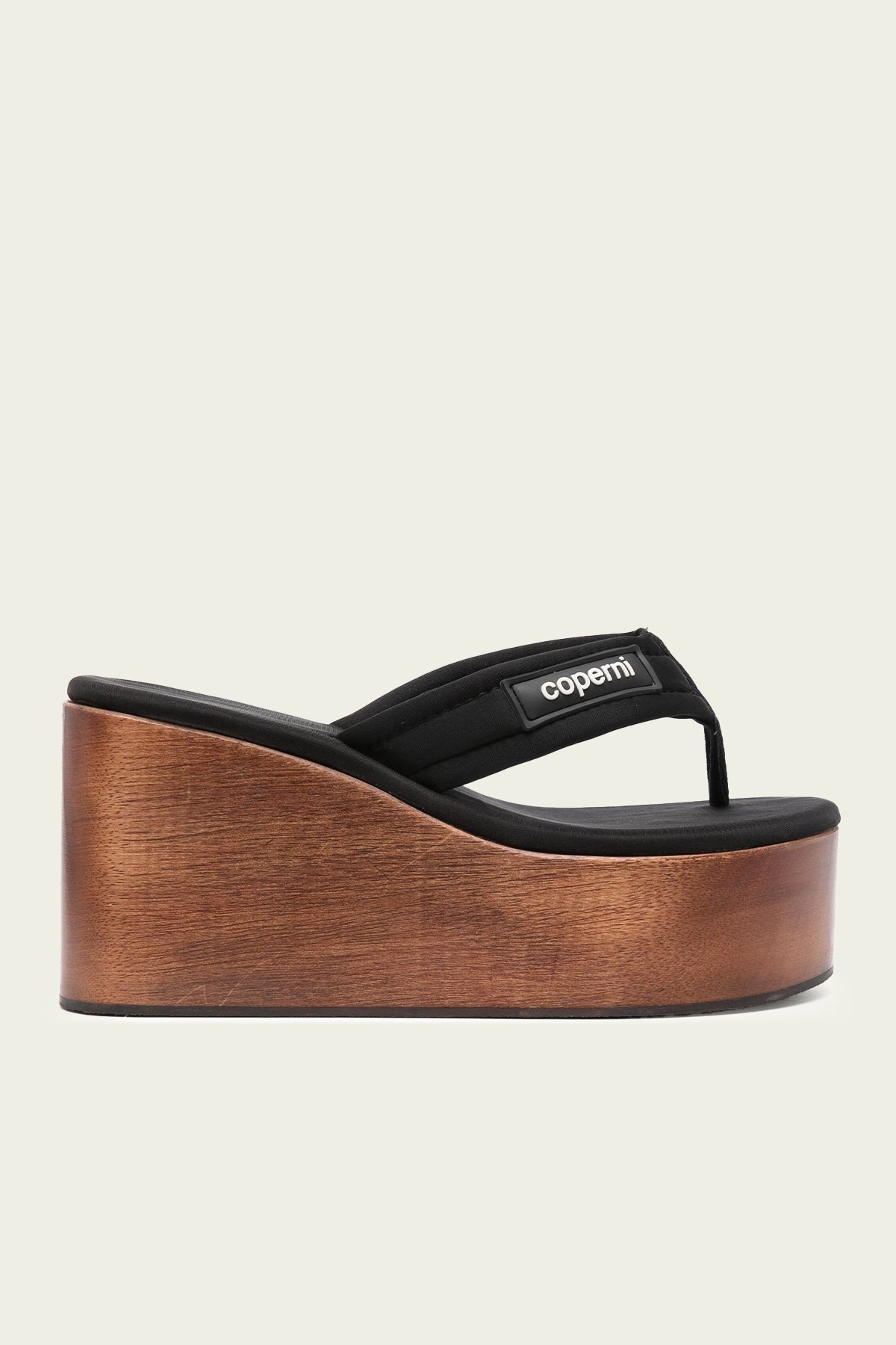 Wooden Branded Wedge Sandal in Black Brown - shop-olivia.com