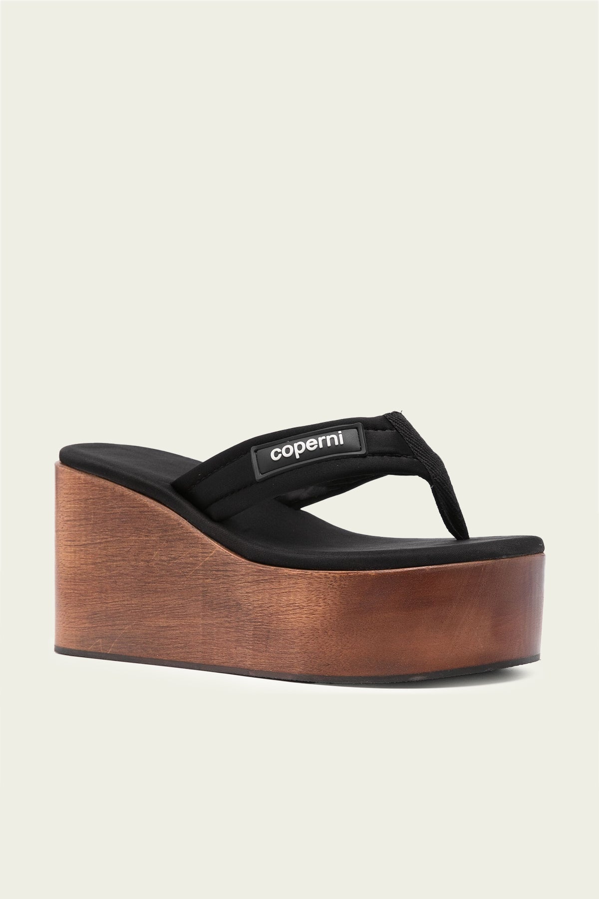 Wooden Branded Wedge Sandal in Black Brown - shop-olivia.com