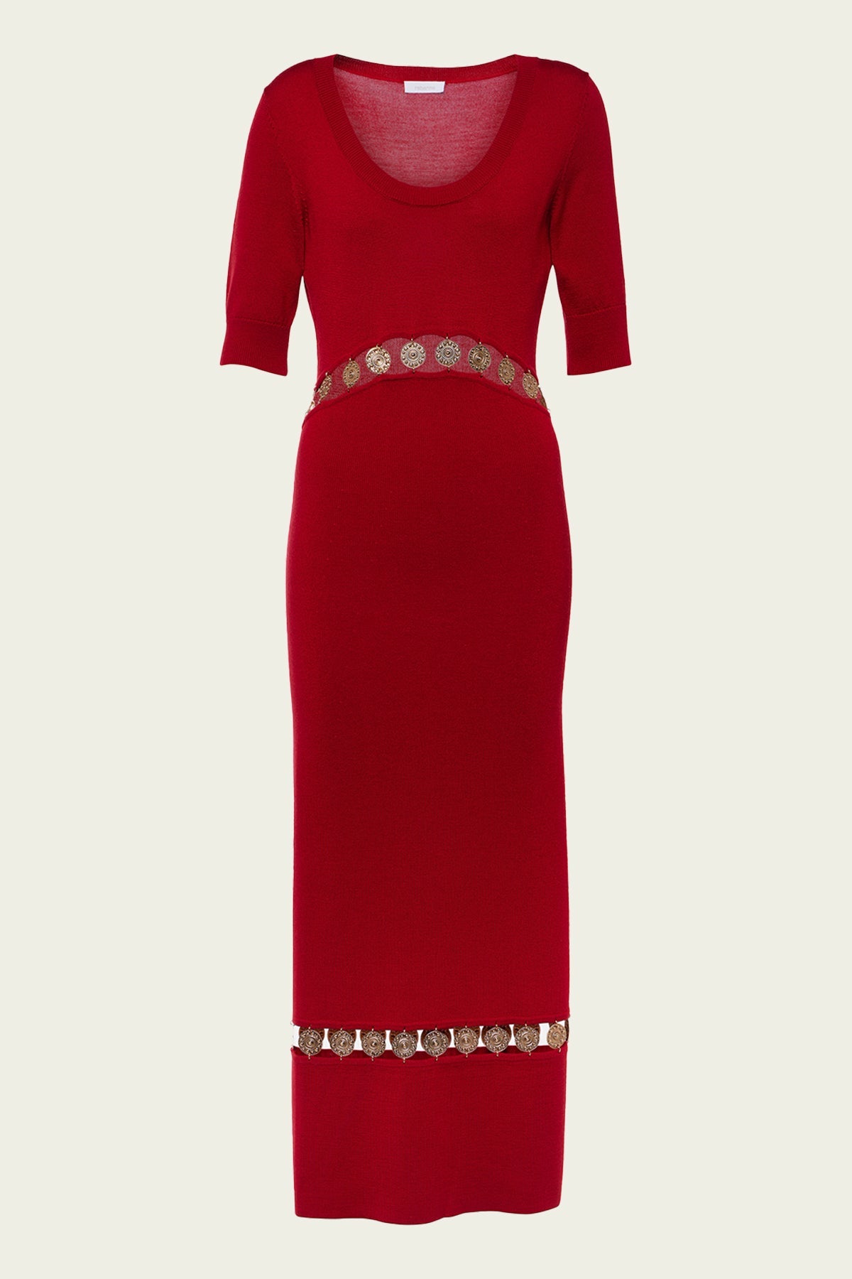 Wool - Blend Coin Detail Midi Dress in Red - shop - olivia.com