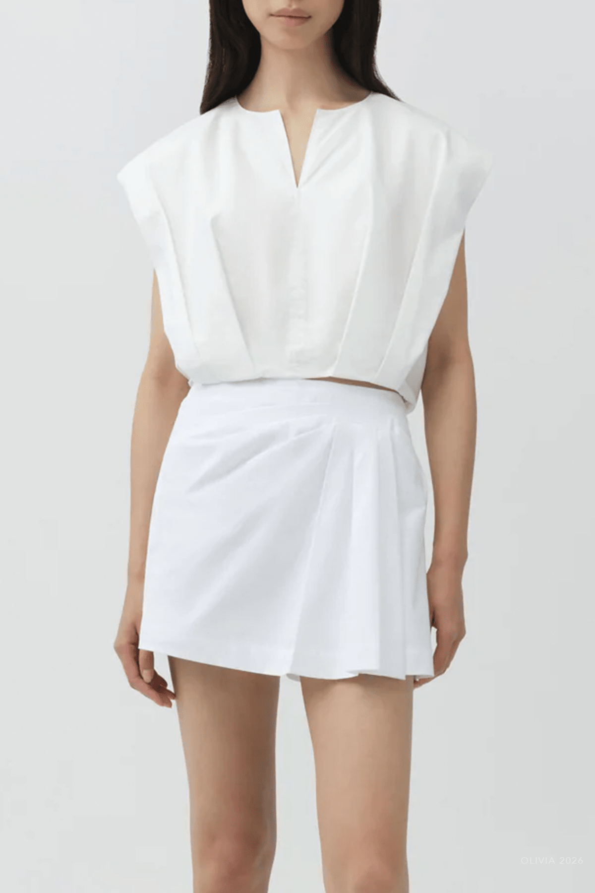 Wrenli Cotton Pleated Top in White - shop - olivia.com