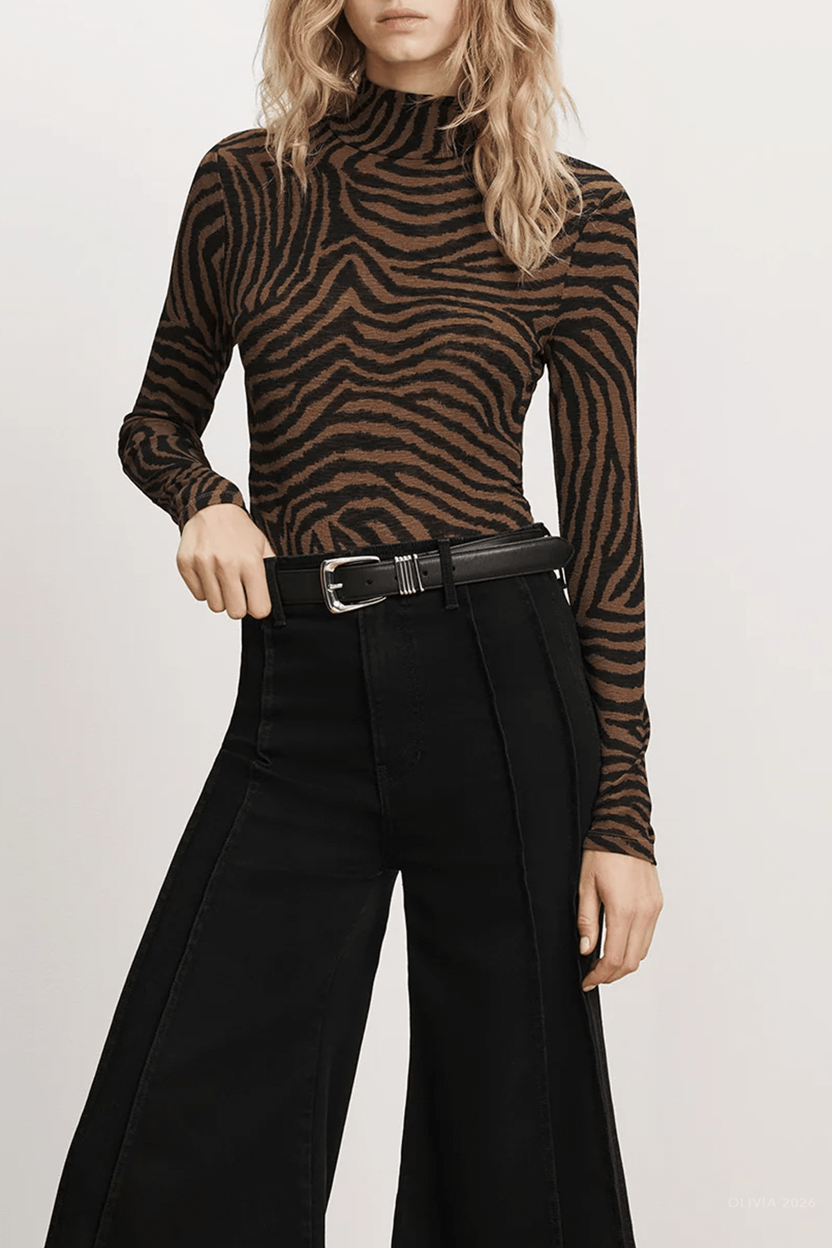 Wyeth Zebra Turtleneck Top in Ochre Black - shop-olivia.com