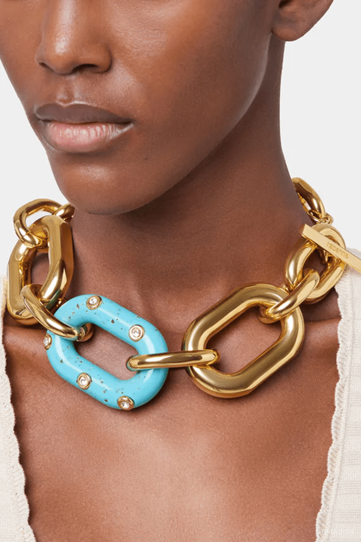 XL Link Choker Necklace in Gold Turquoise - shop - olivia.com