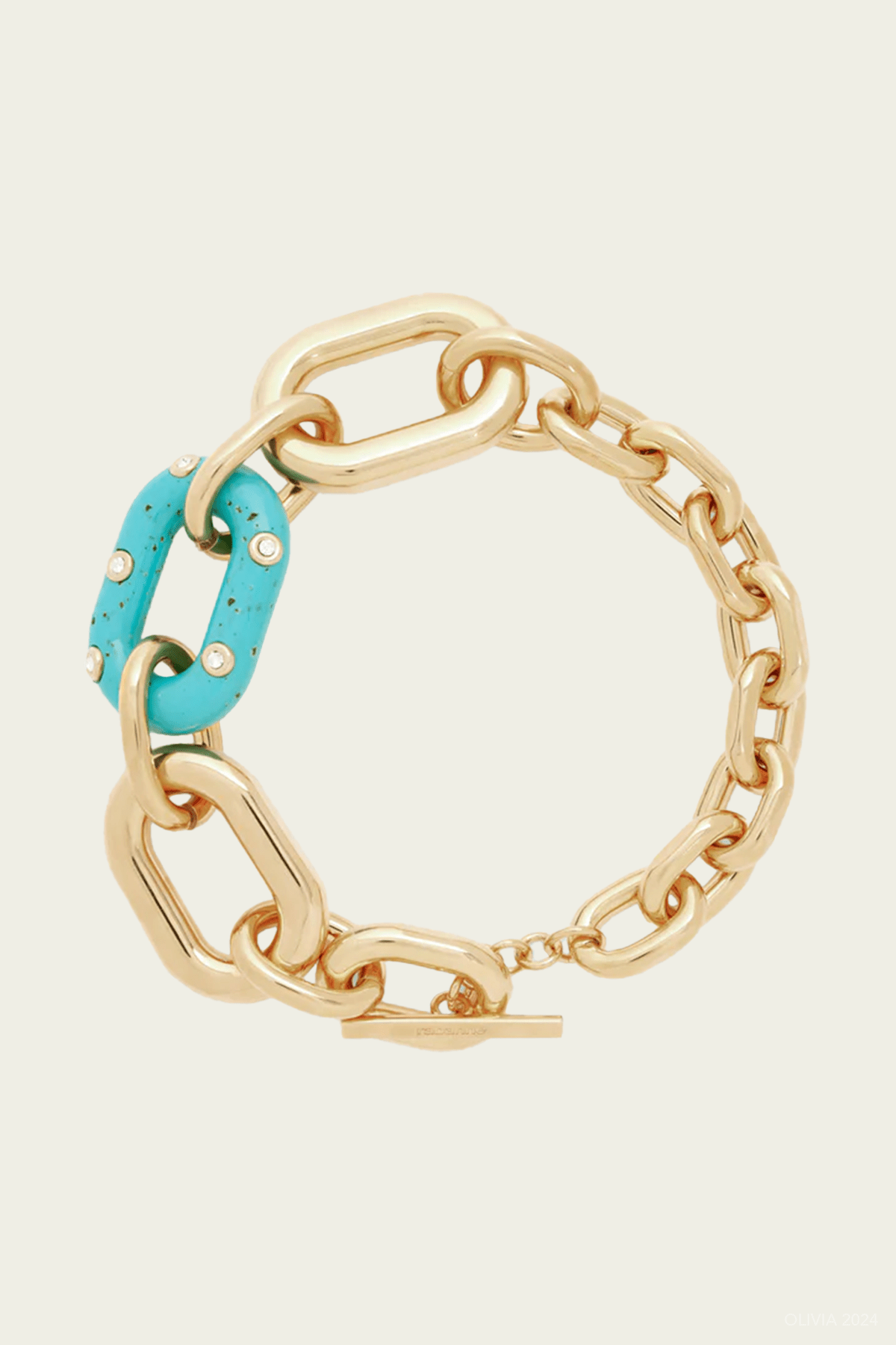 XL Link Choker Necklace in Gold Turquoise - shop - olivia.com