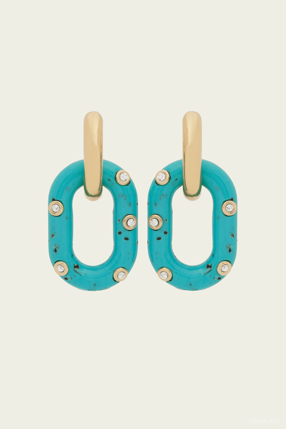 XL Link Earrings in Gold Turquoise - shop - olivia.com