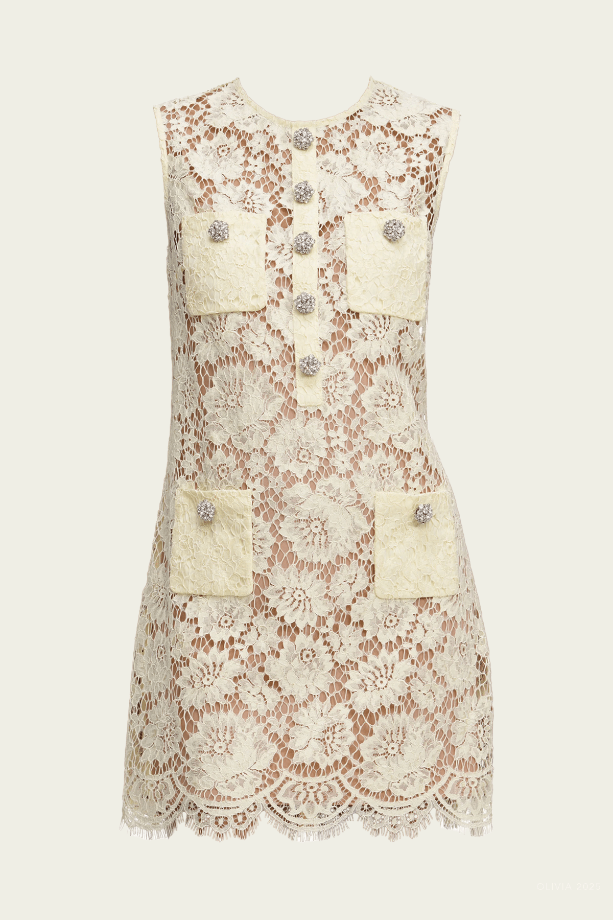 Yellow Fine Lace Mini Dress - shop - olivia.com