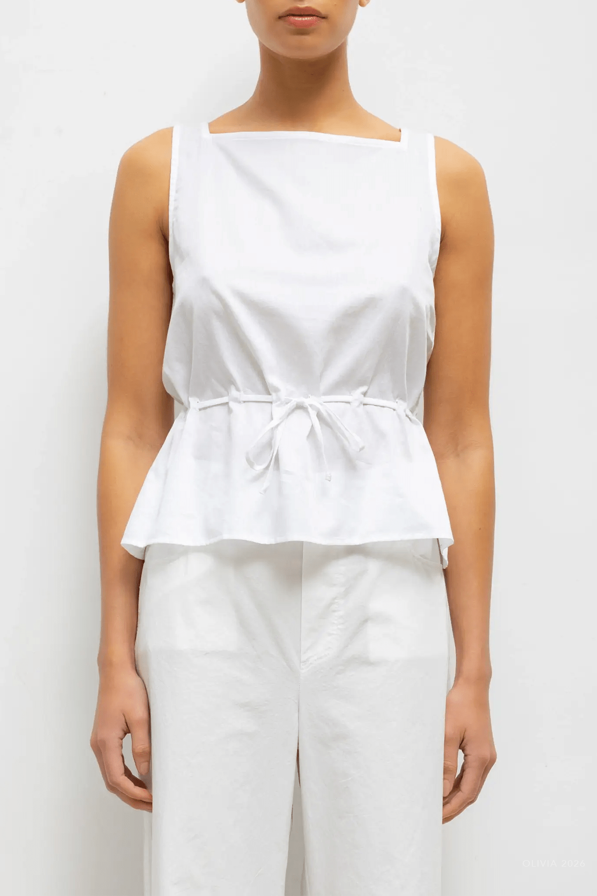 Yoko Drawstring Tank in White - shop-olivia.com