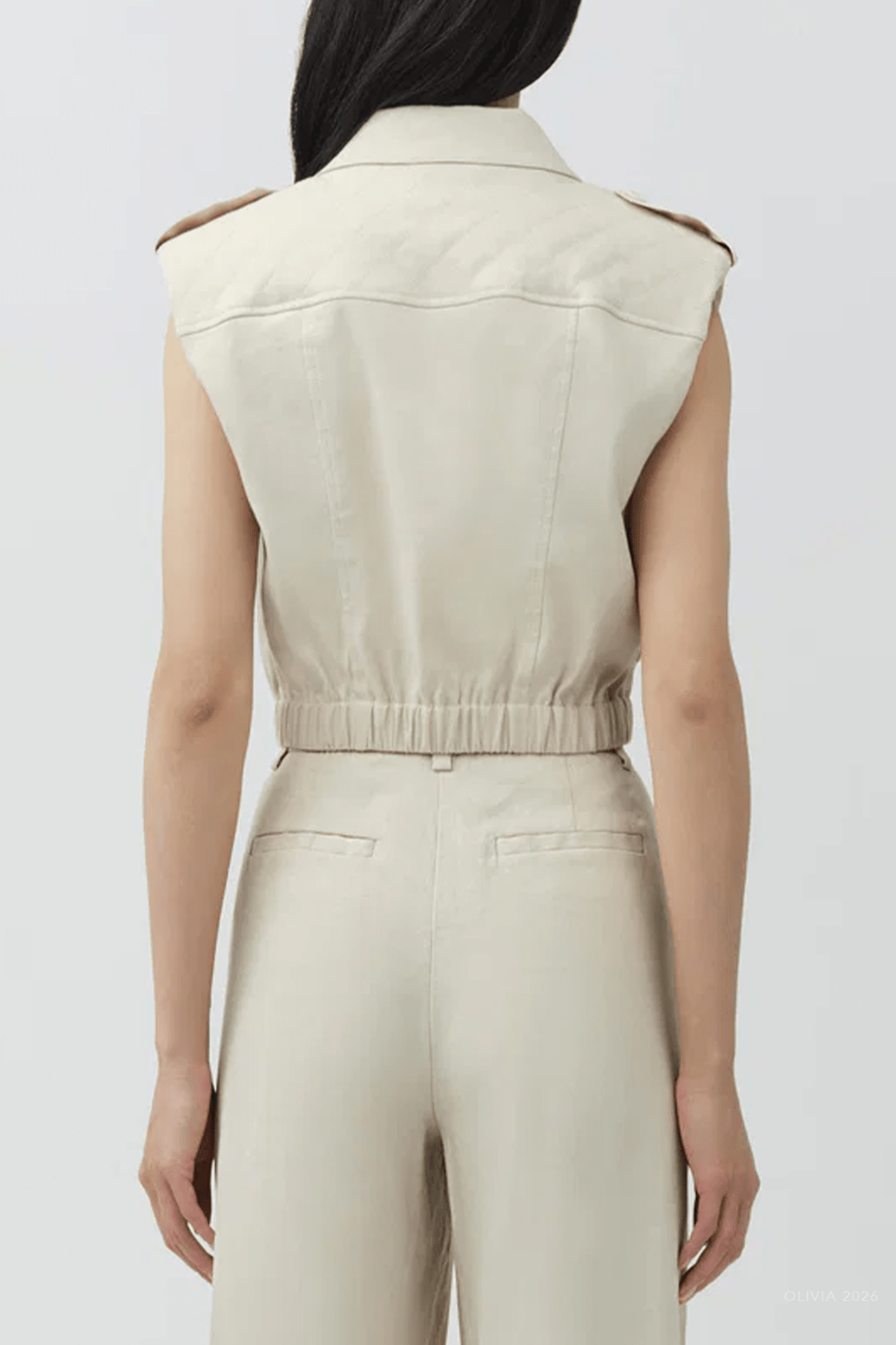 York Cropped Linen Vest in Sand - shop - olivia.com