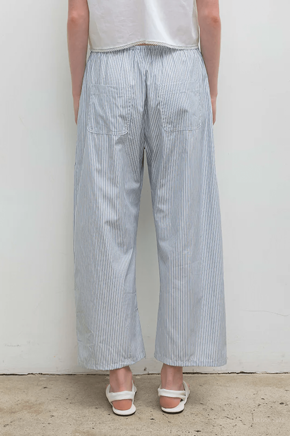 Yoshi Stripe Crop Drawstring Pant in Stone Multi Stripe