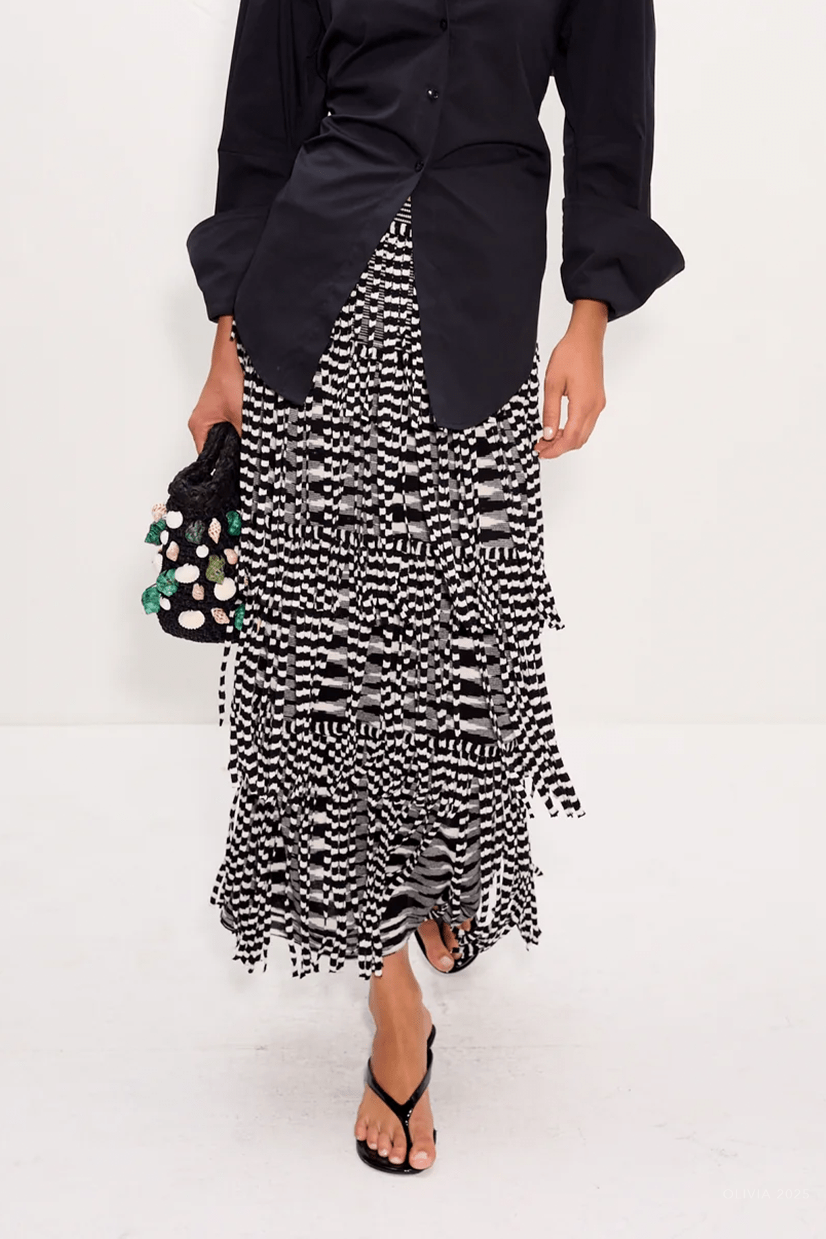 Za Za Fringe Skirt in Black White Space Dye - shop - olivia.com