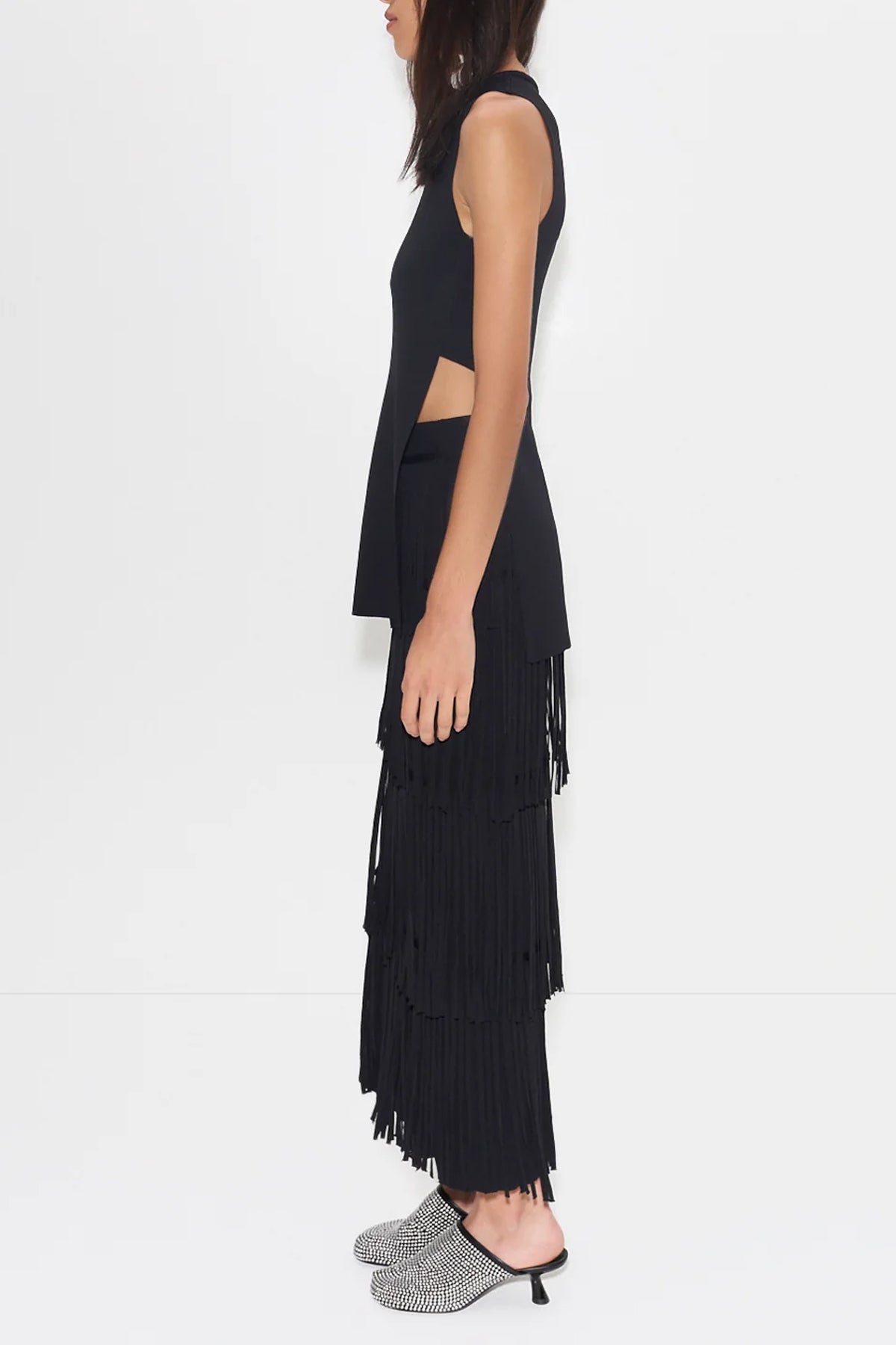 Za Za Knit Fringe Skirt in Black - shop - olivia.com