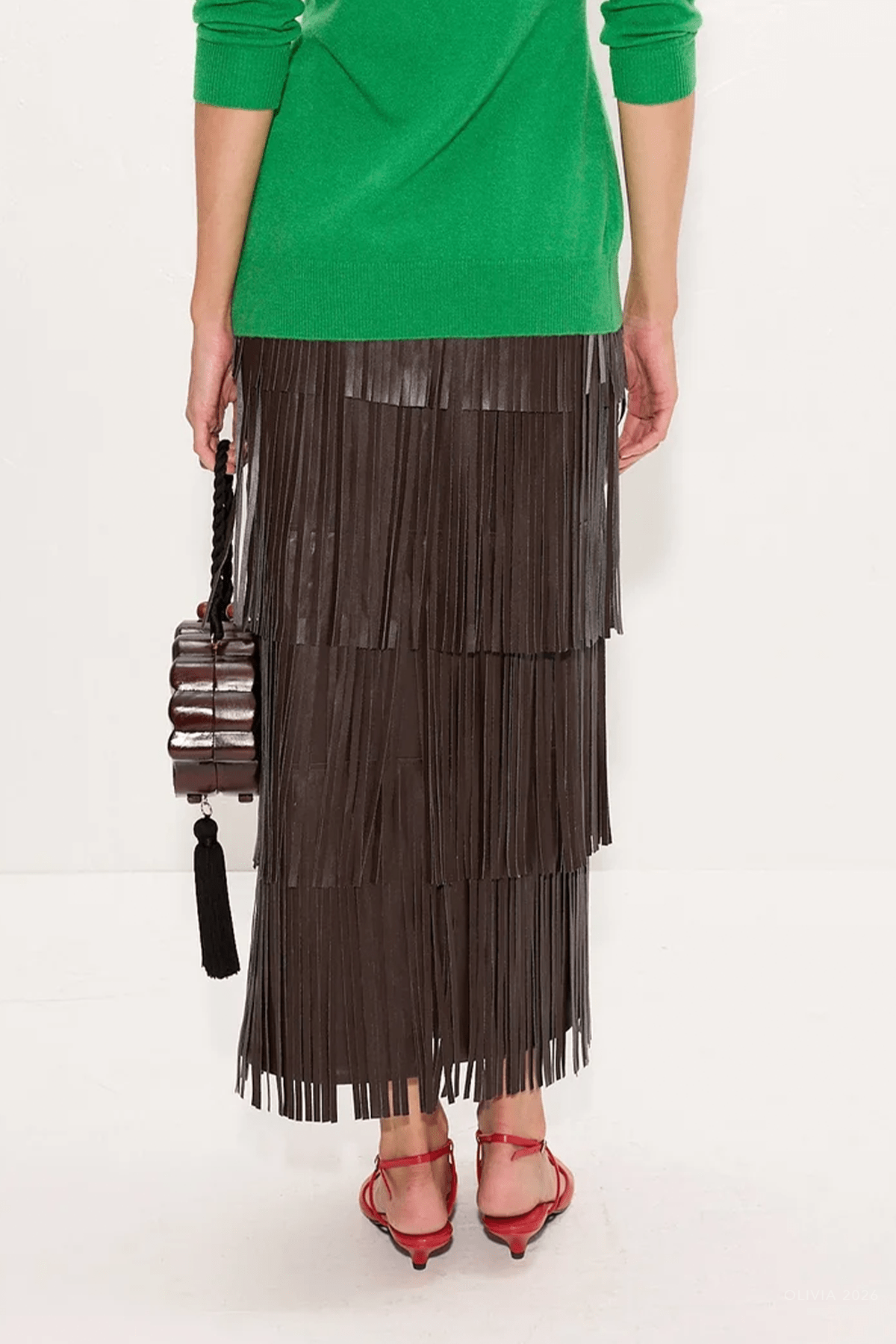 Za Za Vegan Leather Fringe Skirt in Dark Choco Brown - shop-olivia.com