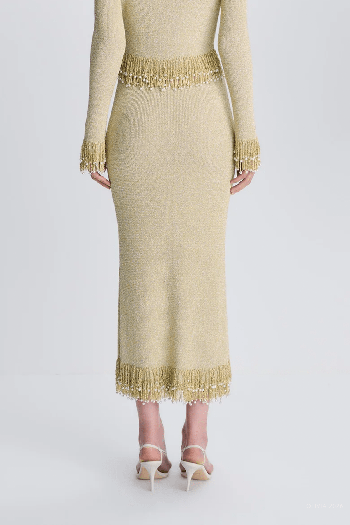 Zeni Pearl Fringe Skirt in Gold - shop-olivia.com