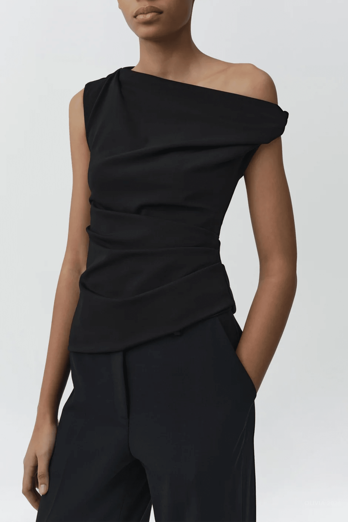 Zerra Draped Top in Black - shop-olivia.com