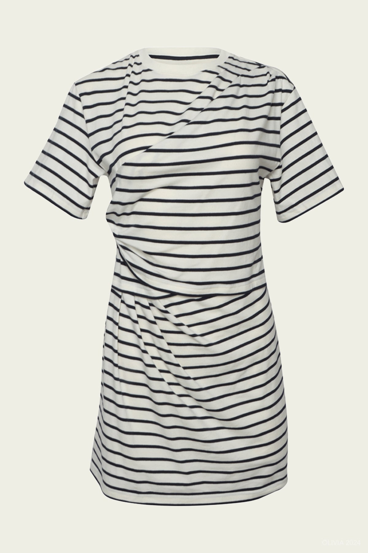 Zeus Short Sleeve Draped T-Shirt Dress in Midnight Stripe - shop - olivia.com