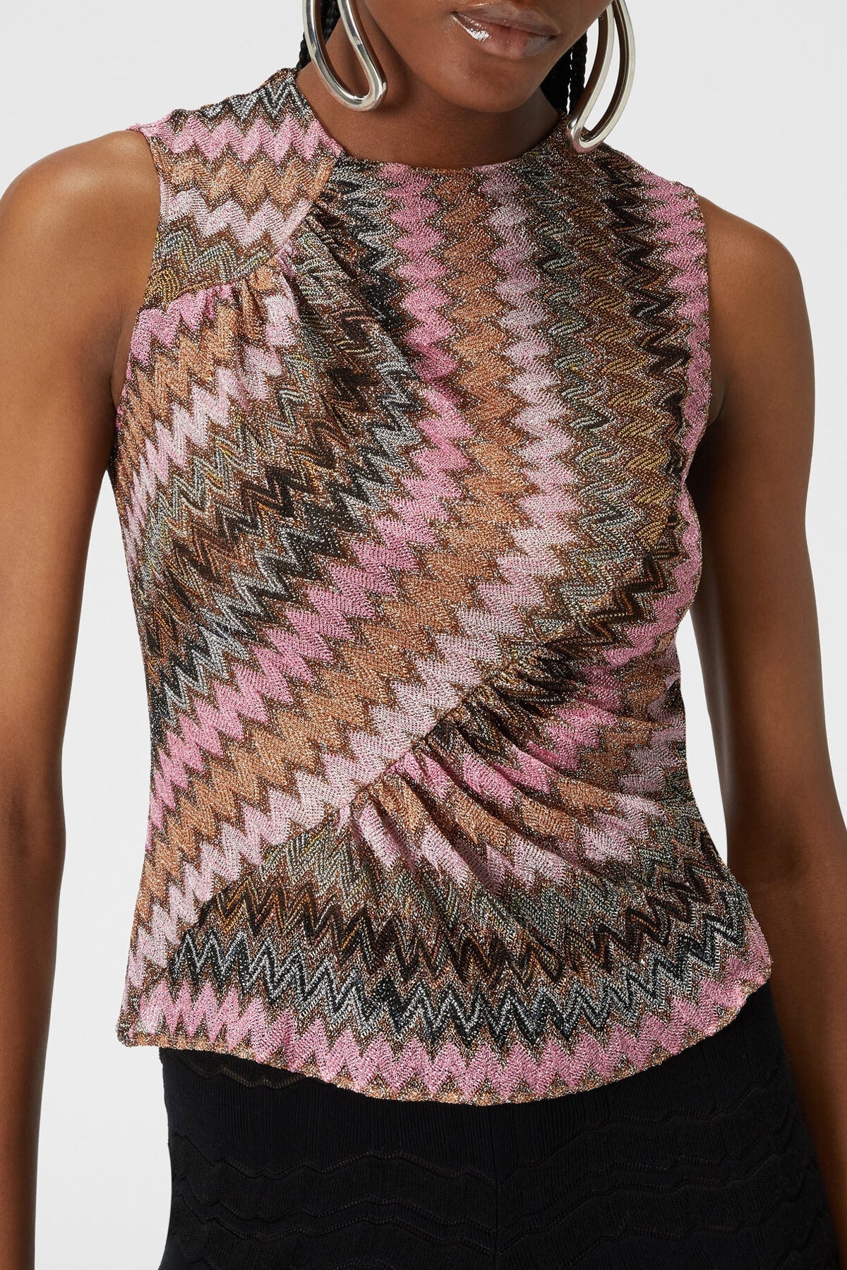 Zig - Zag Crew - Neck Tank Top in Brown Pink - shop - olivia.com