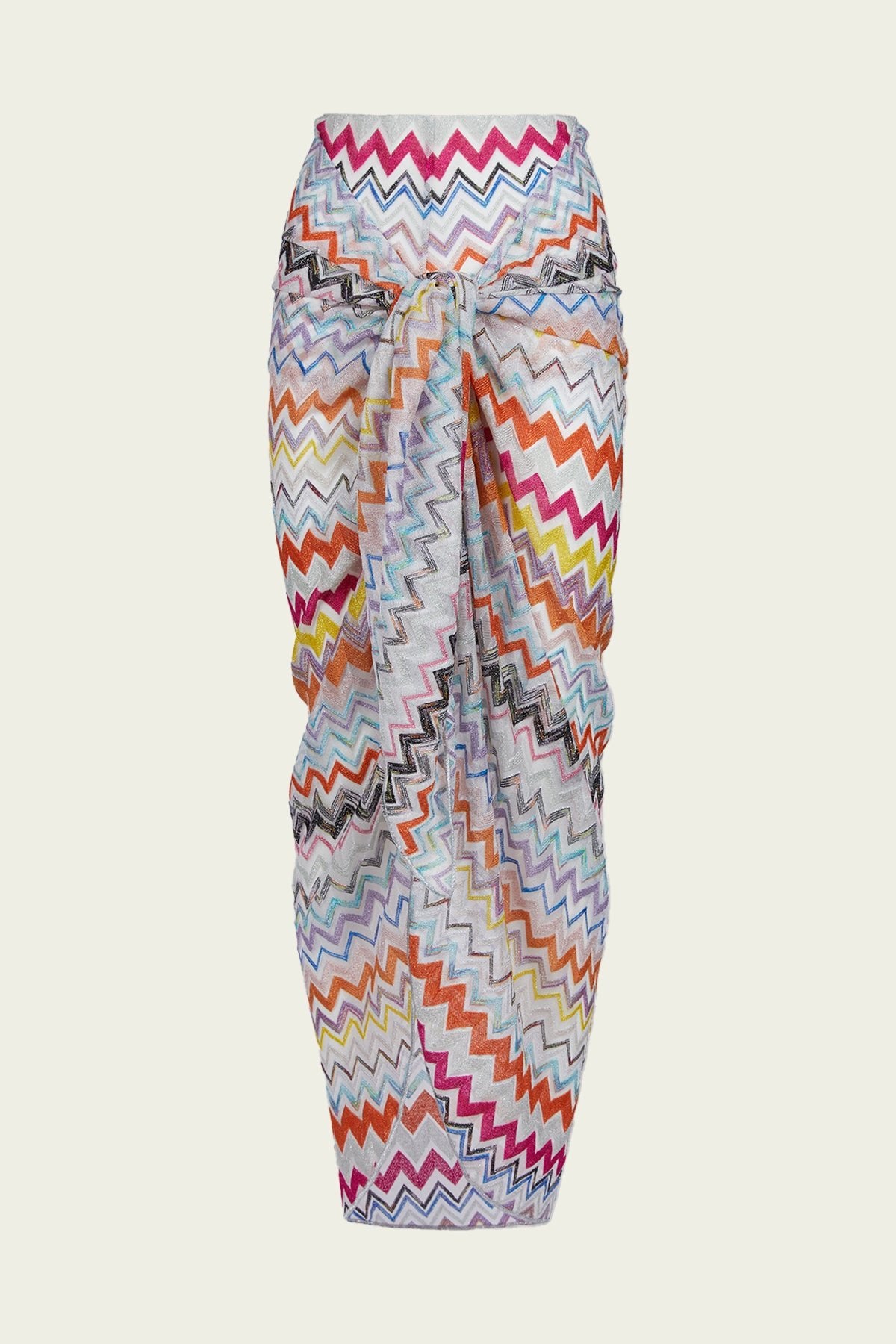 Zig-Zag Knit Long Skirt in Multicolor with White - shop-olivia.com