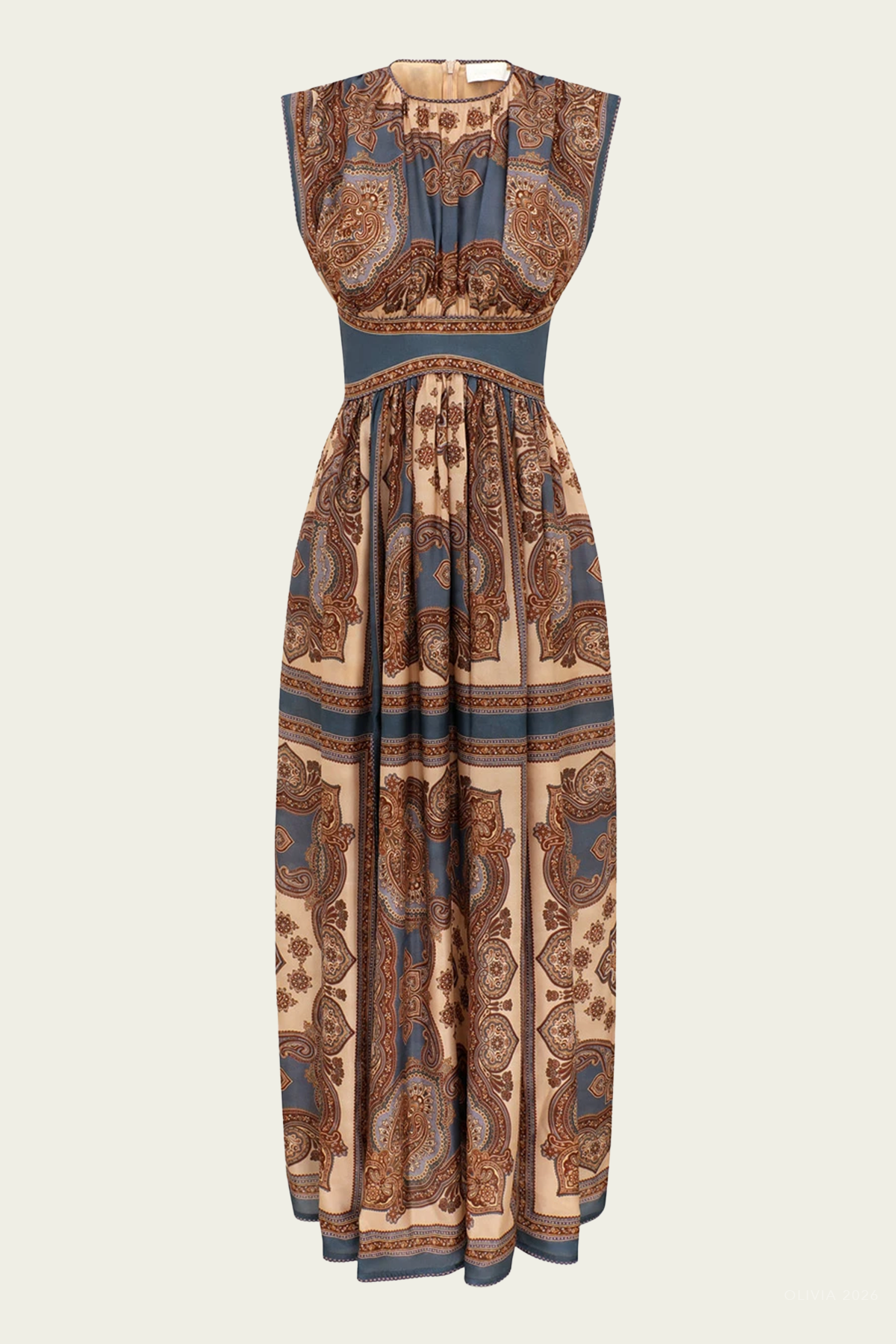 Mahon Waisted Maxi Dress in Dark Blue Paisley