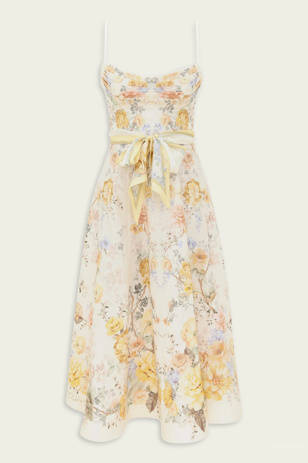 Clash Tuck Midi Dress in Citrus Blooms