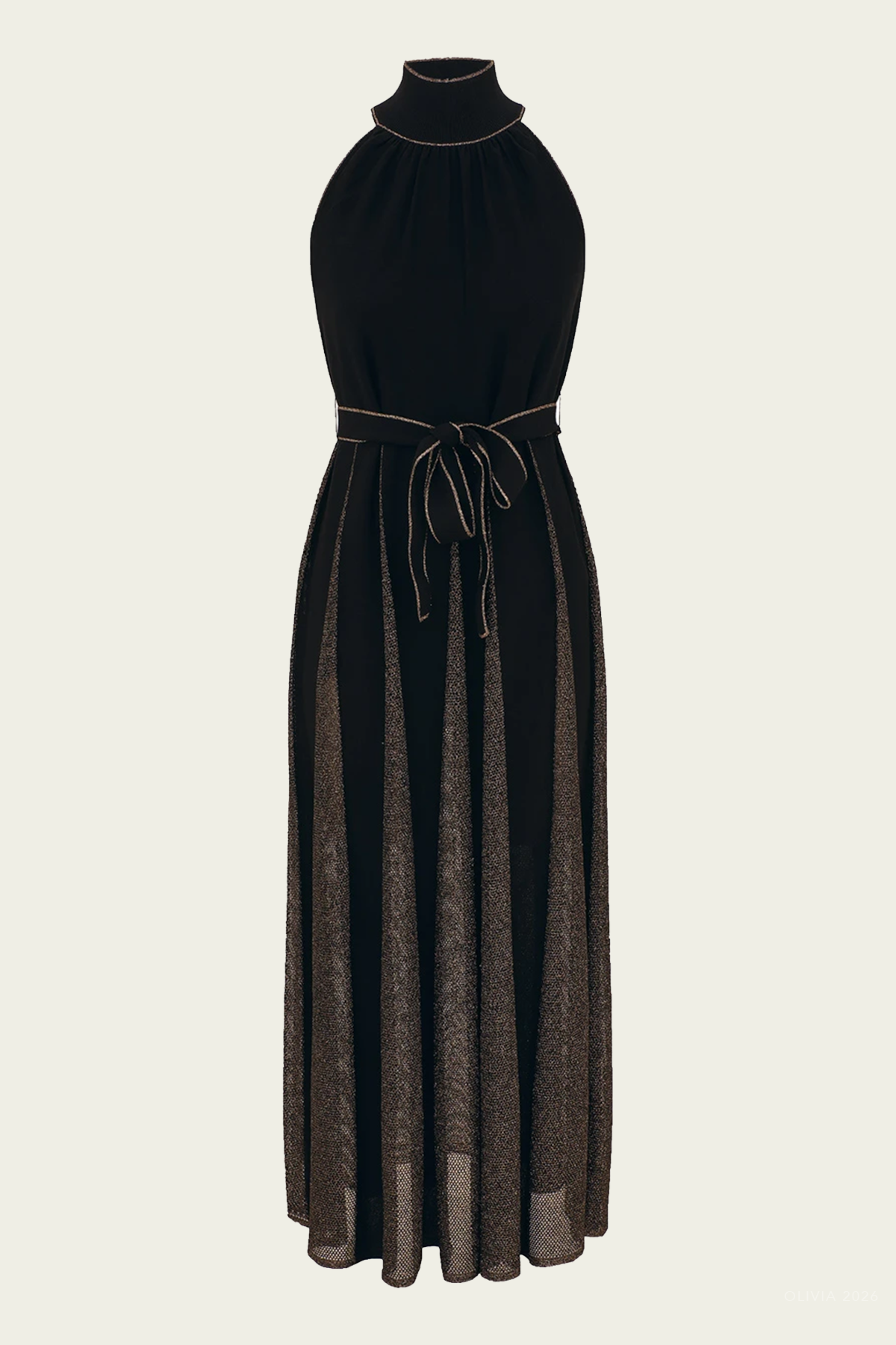 Valiant Metallic Halter Dress in Black Gold