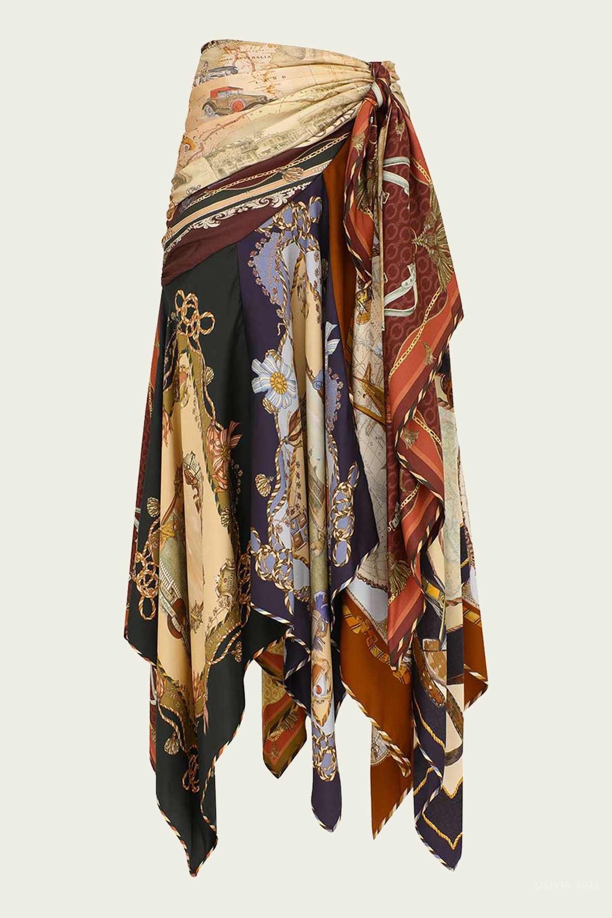 Valiant Draped Scarf Skirt in Spliced Scarves