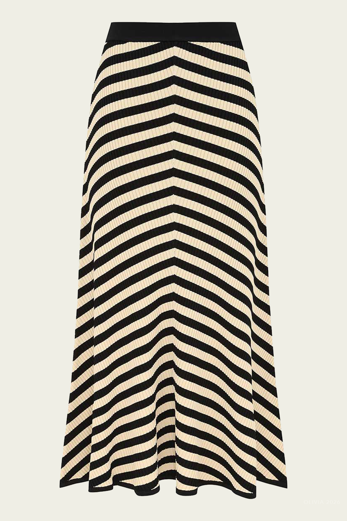 Valiant Deco Stripe Midi Skirt in Black Cream
