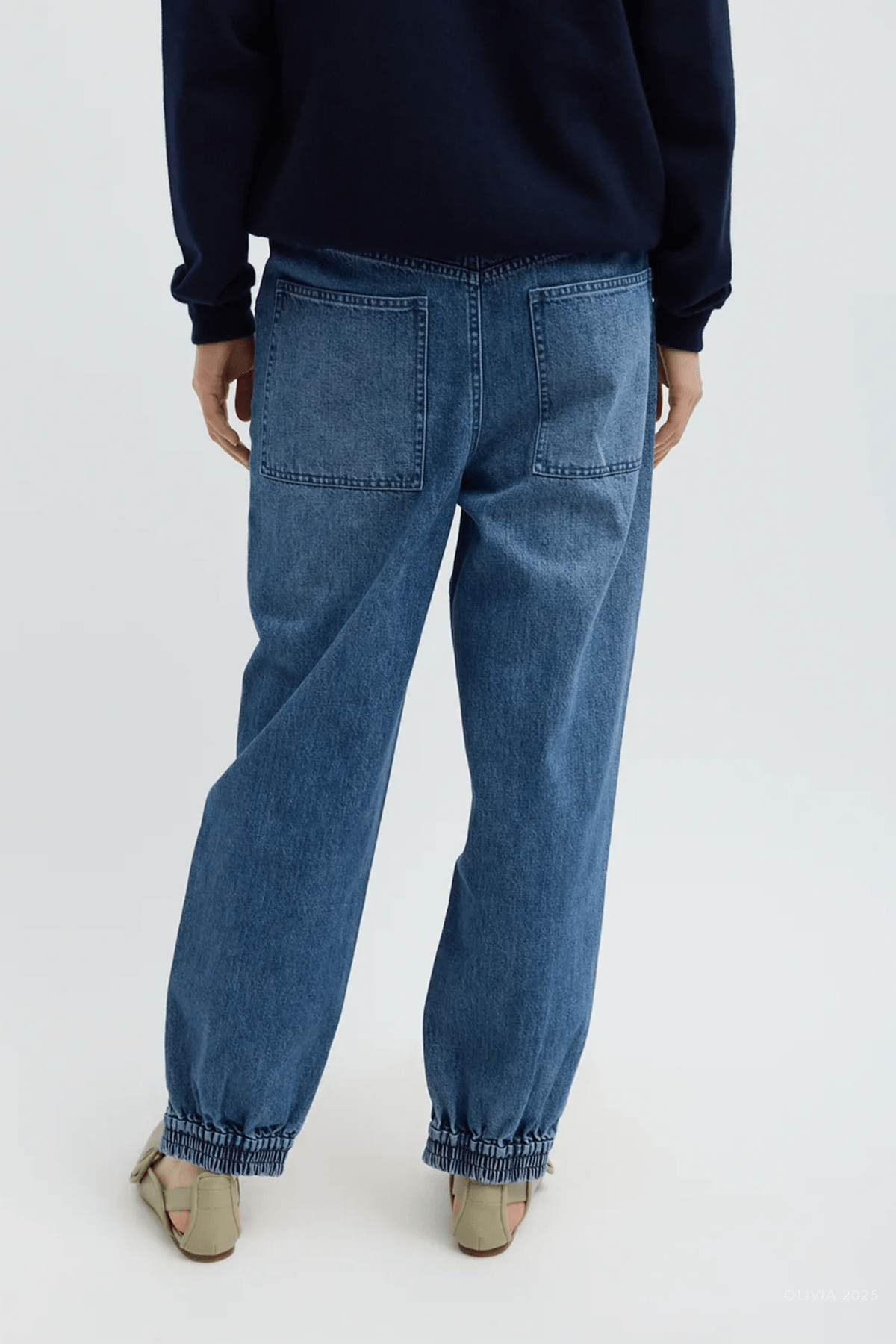 Zippered Denim Jogger in Classic Blue - shop - olivia.com