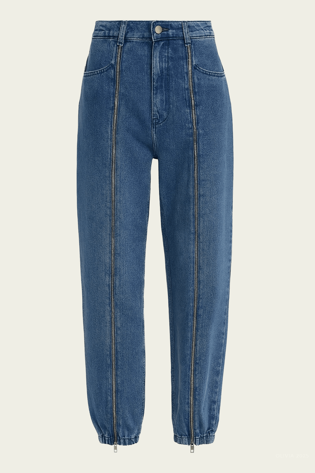 Zippered Denim Jogger in Classic Blue