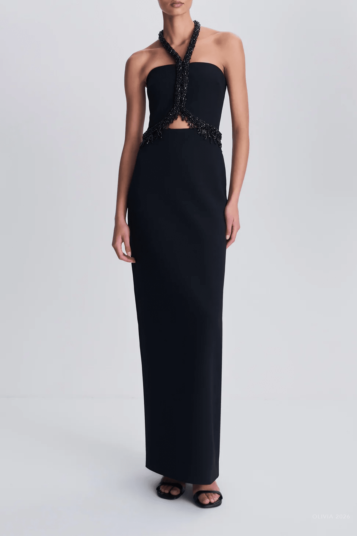 Zoriel Embellished Halter Gown in Black - shop-olivia.com