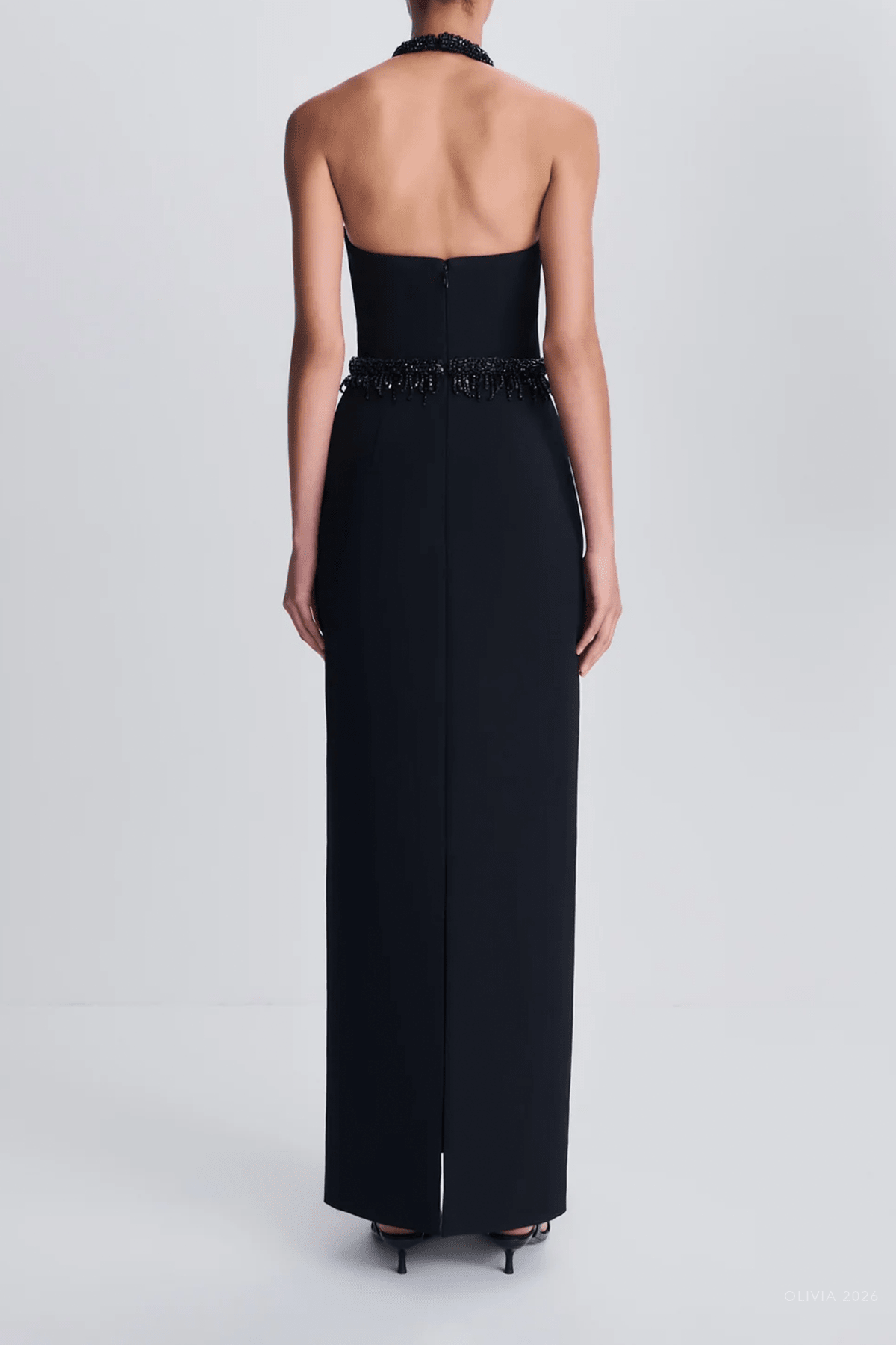 Zoriel Embellished Halter Gown in Black - shop-olivia.com