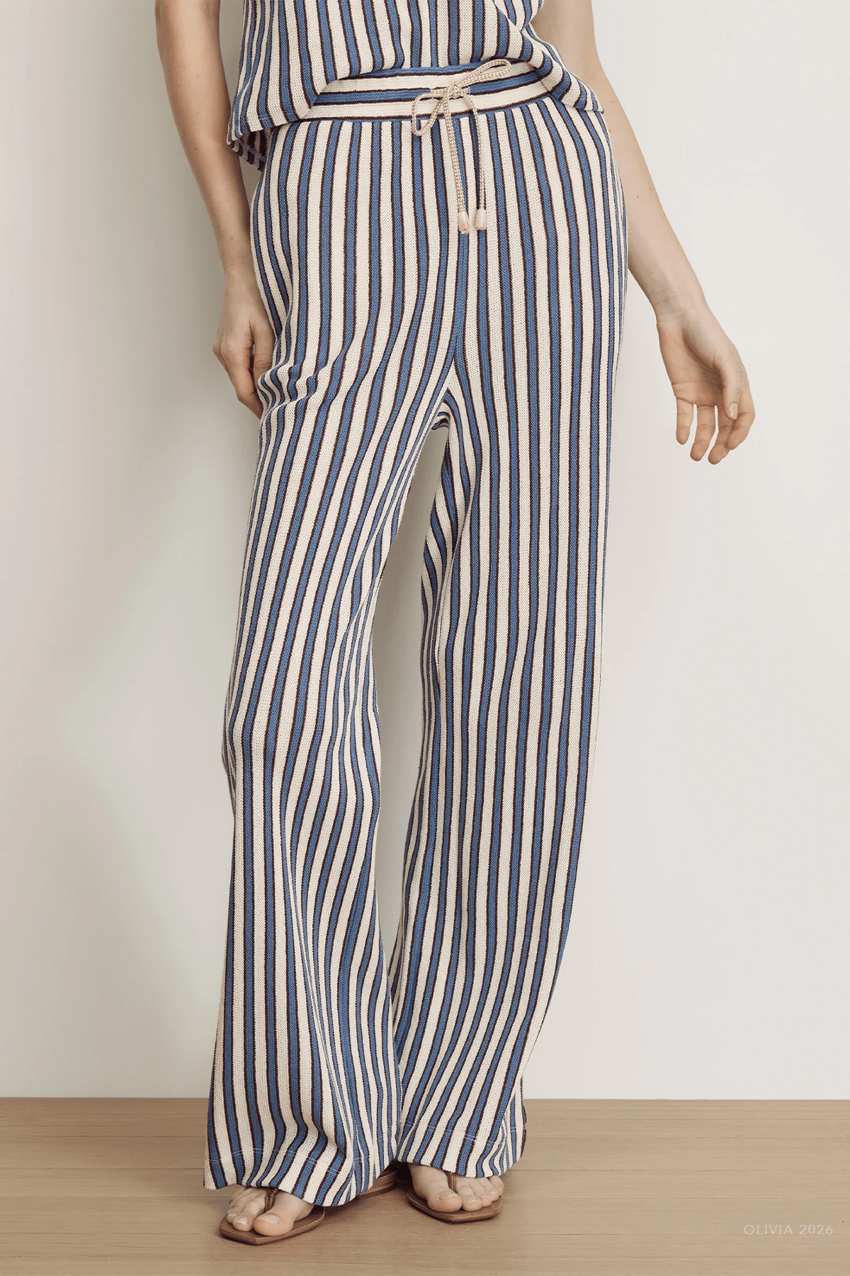Zosia Crochet Wide-Leg Pant in Ecru Bluefin Multi - shop-olivia.com