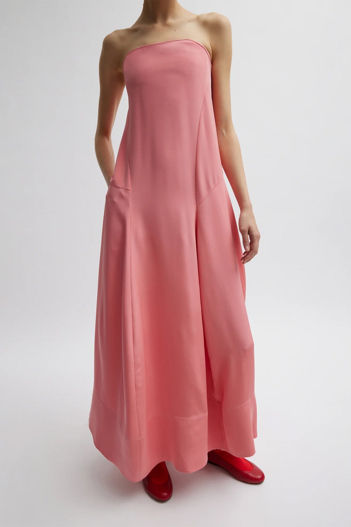 4 Ply Silk Strapless Sculpted Dress in Pink - shop-olivia.com