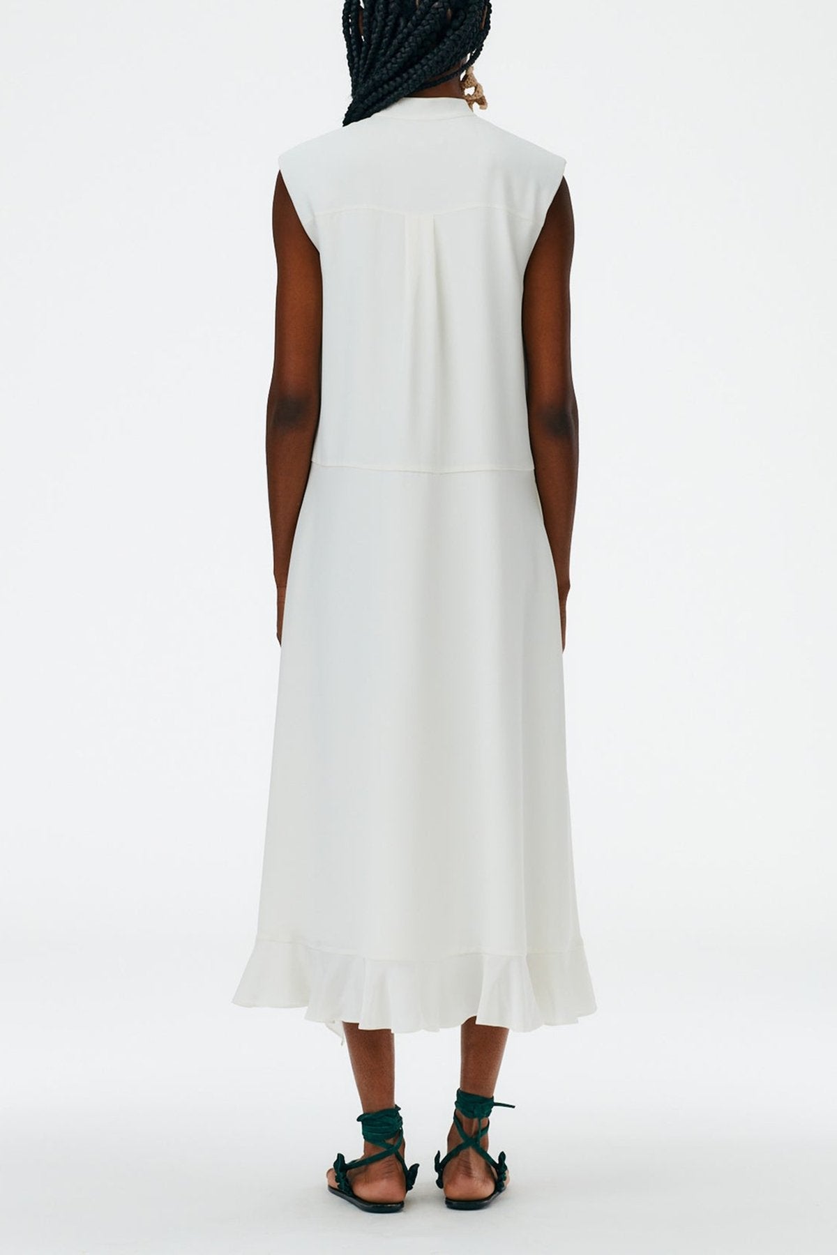 4Ply Silk Detached Ruffle Shirtdress in White - shop-olivia.com