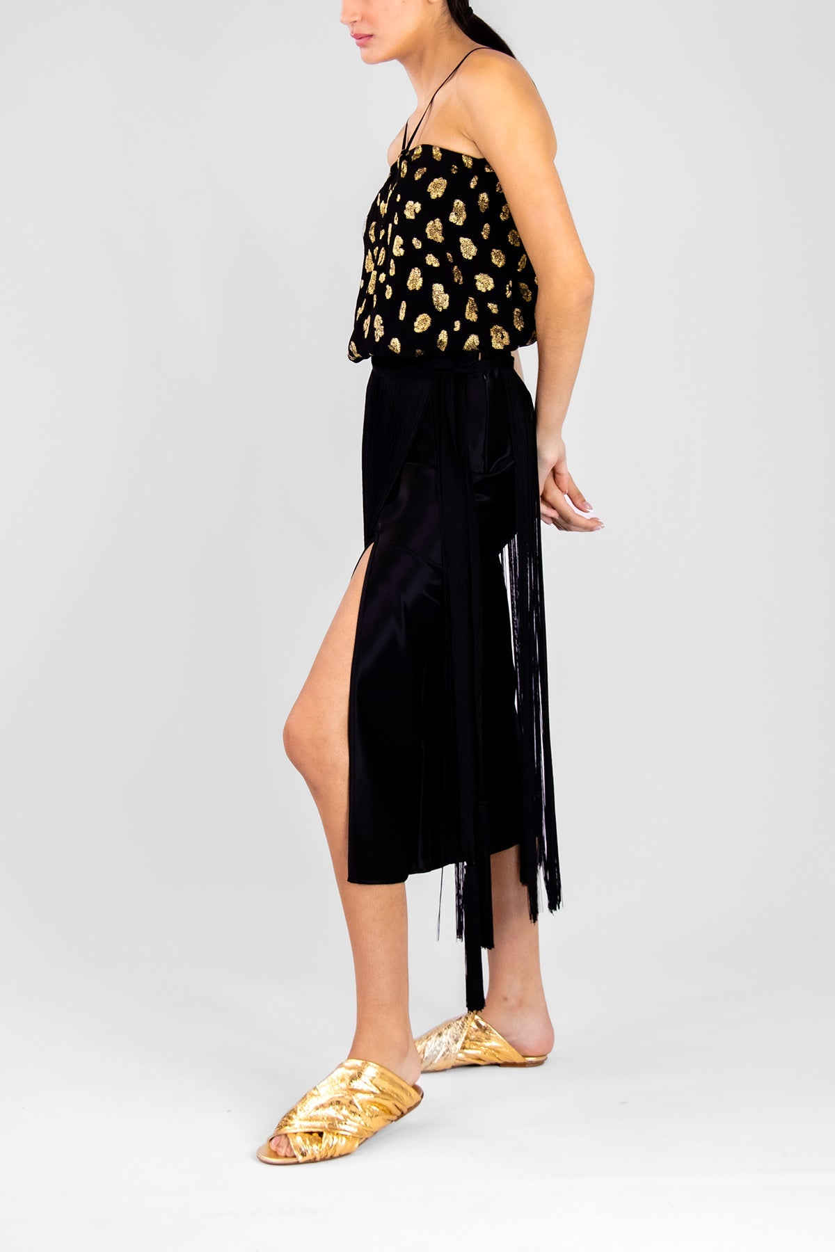 "A Sky of Stars" Georgette Fill Coup' Top in Black - shop-olivia.com