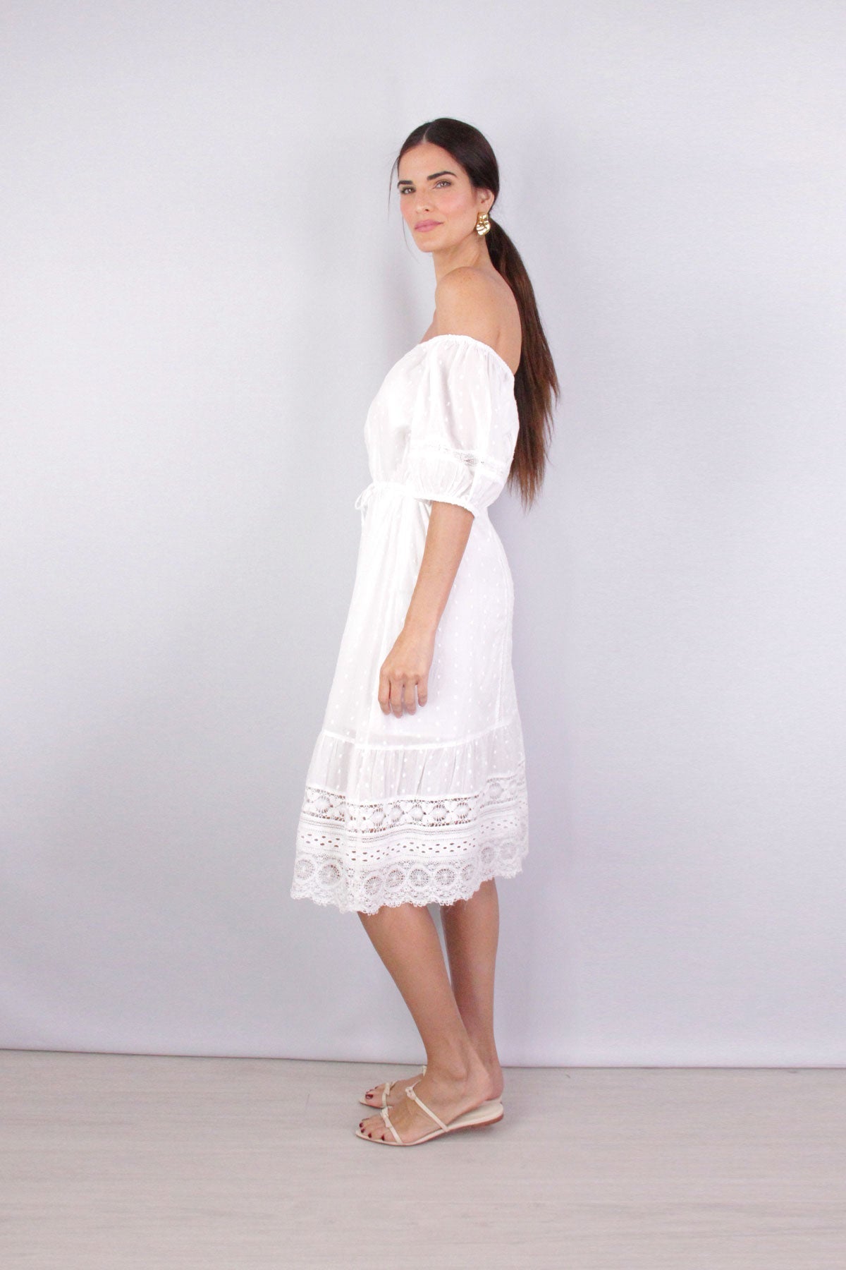 Adalyn Peasant Dress in White - shop-olivia.com
