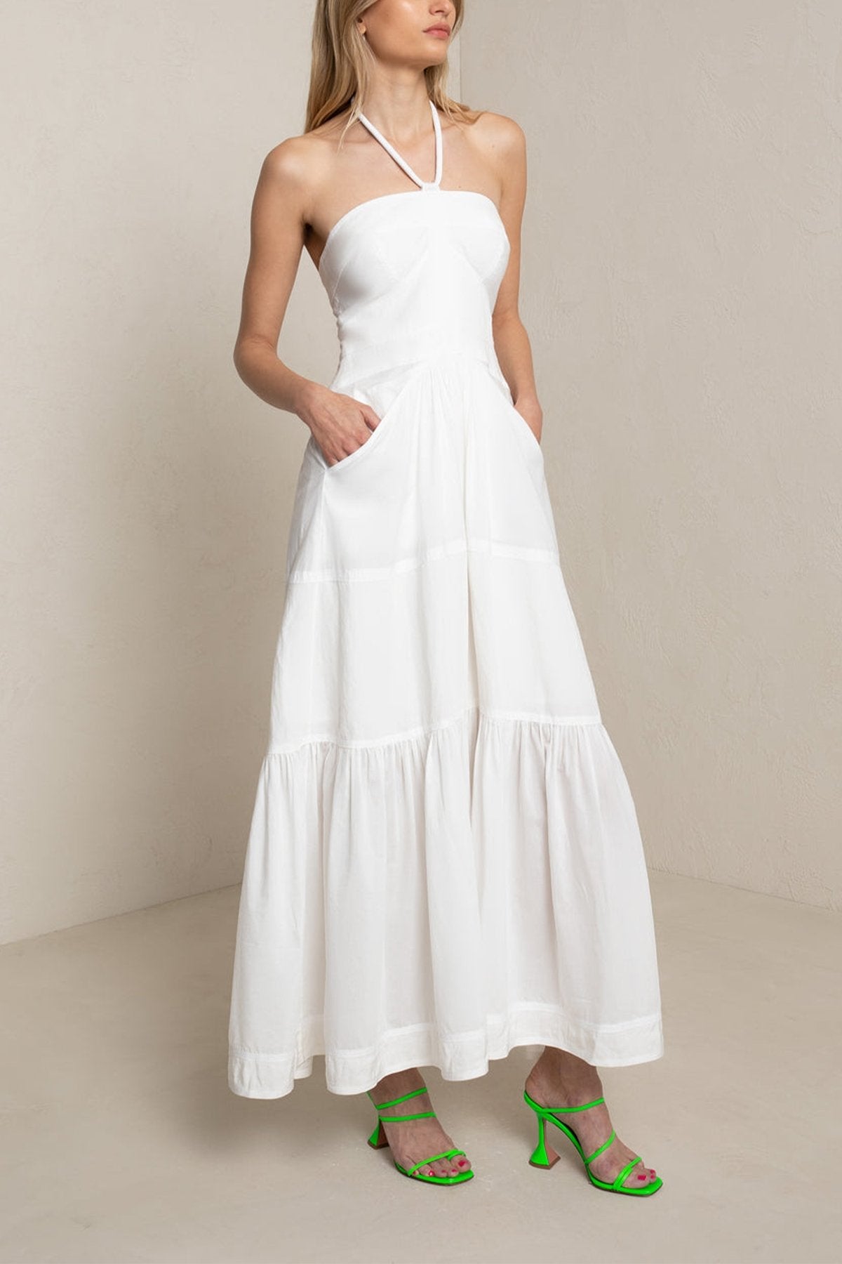 Adelle Halter Midi Dress in Ivory Multi - shop-olivia.com