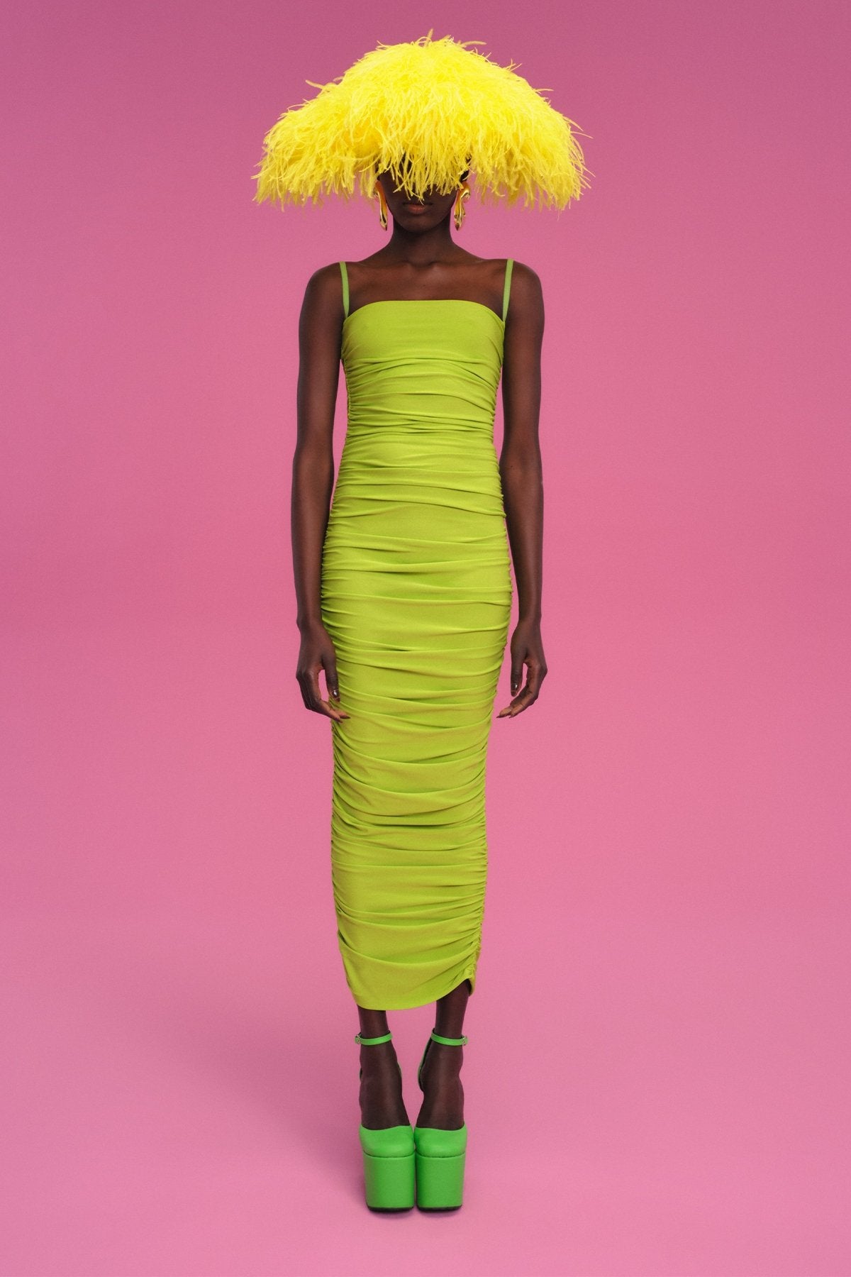 Adler Midi Dress in Chartreuse - shop-olivia.com