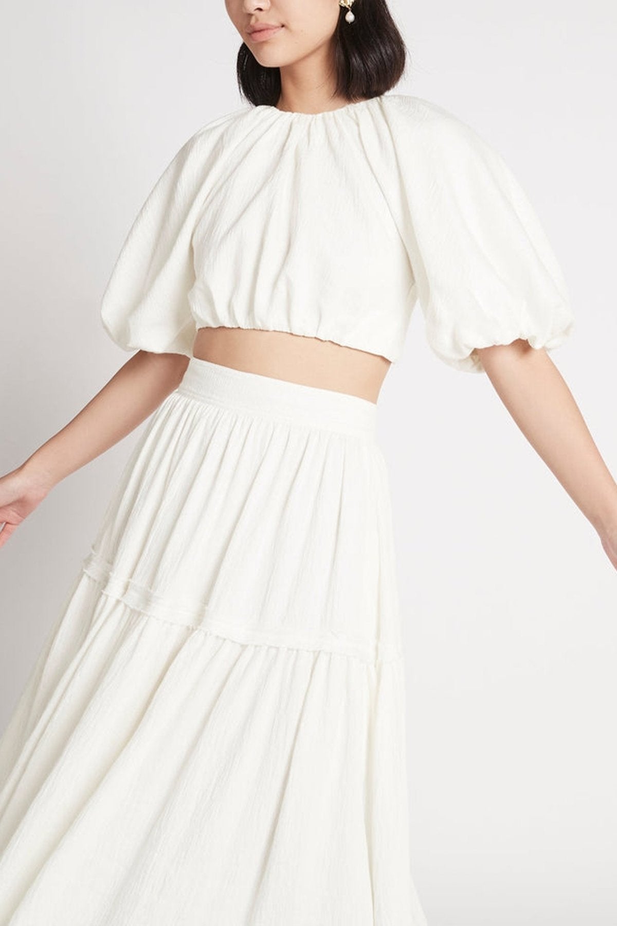Admiration Lace-Up Cropped Top in Ivory - shop-olivia.com