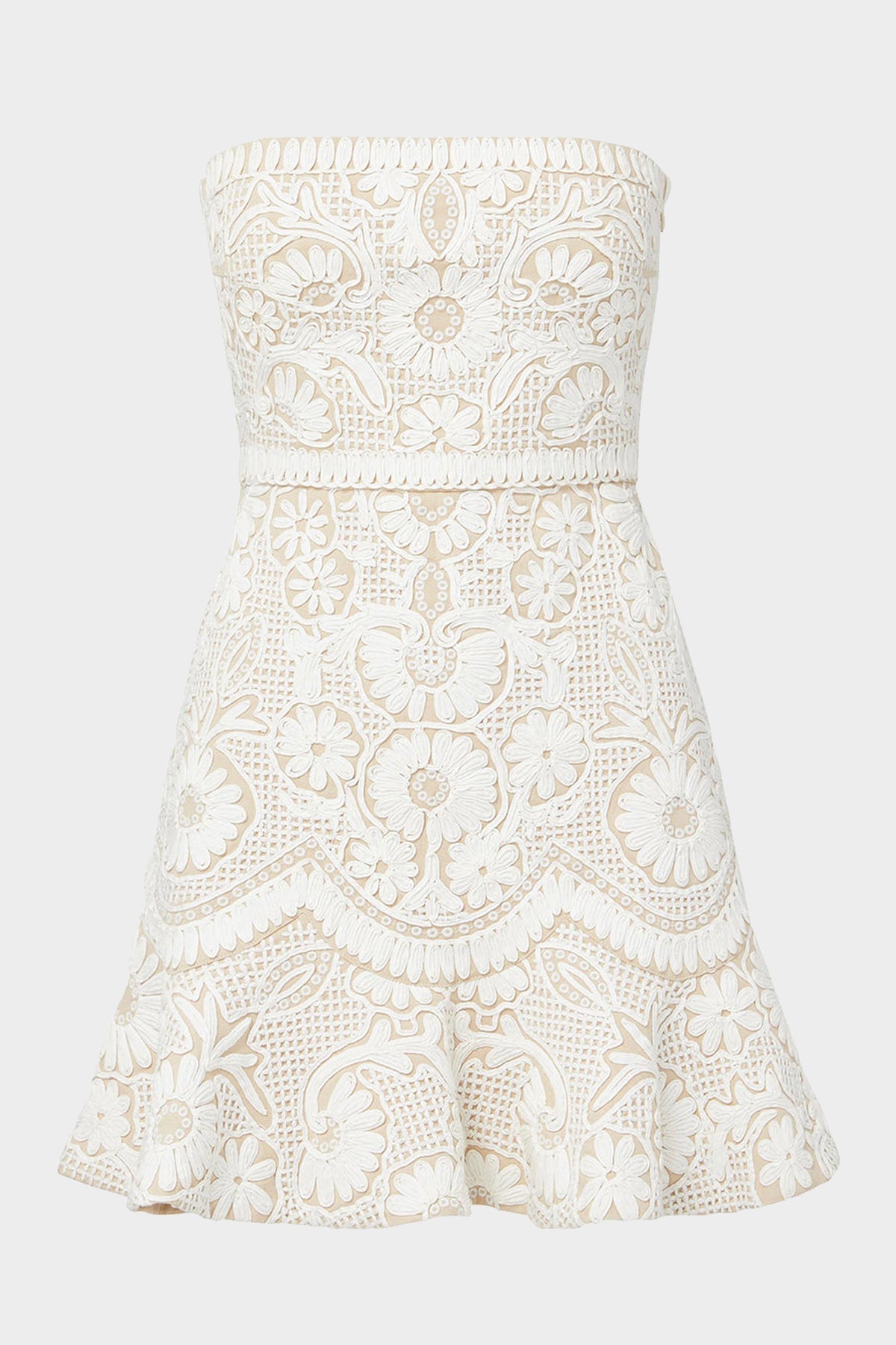 Agata Embroidered Strapless Dress in Light Pebble - shop-olivia.com