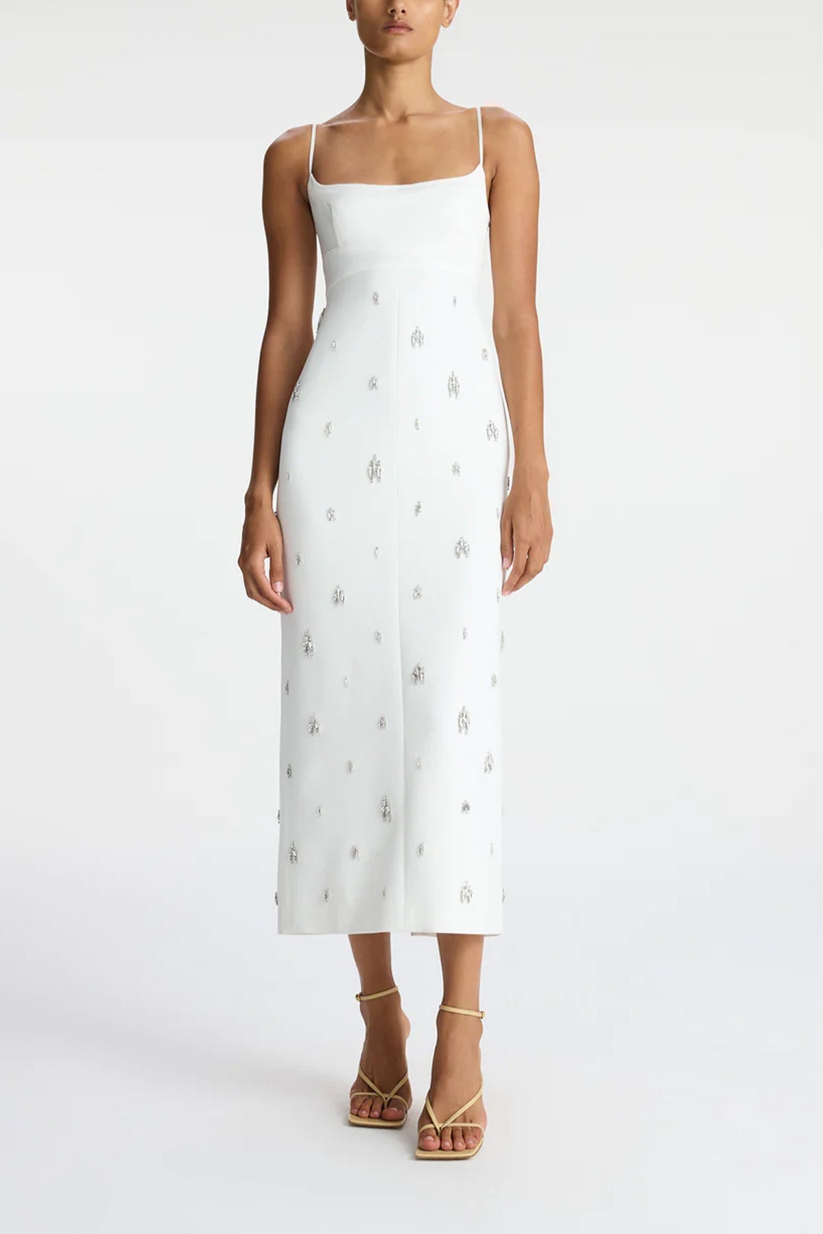 Alana Embellished Midi Dress in White - shop-olivia.com