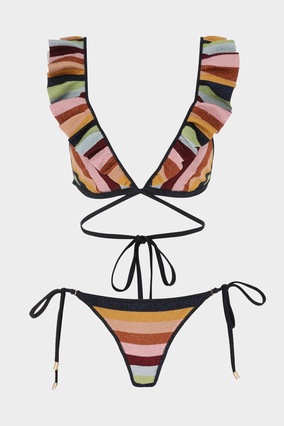 Alight Lurex Knit Wrap Bikini Set in Lurex Multi Stripe - shop-olivia.com