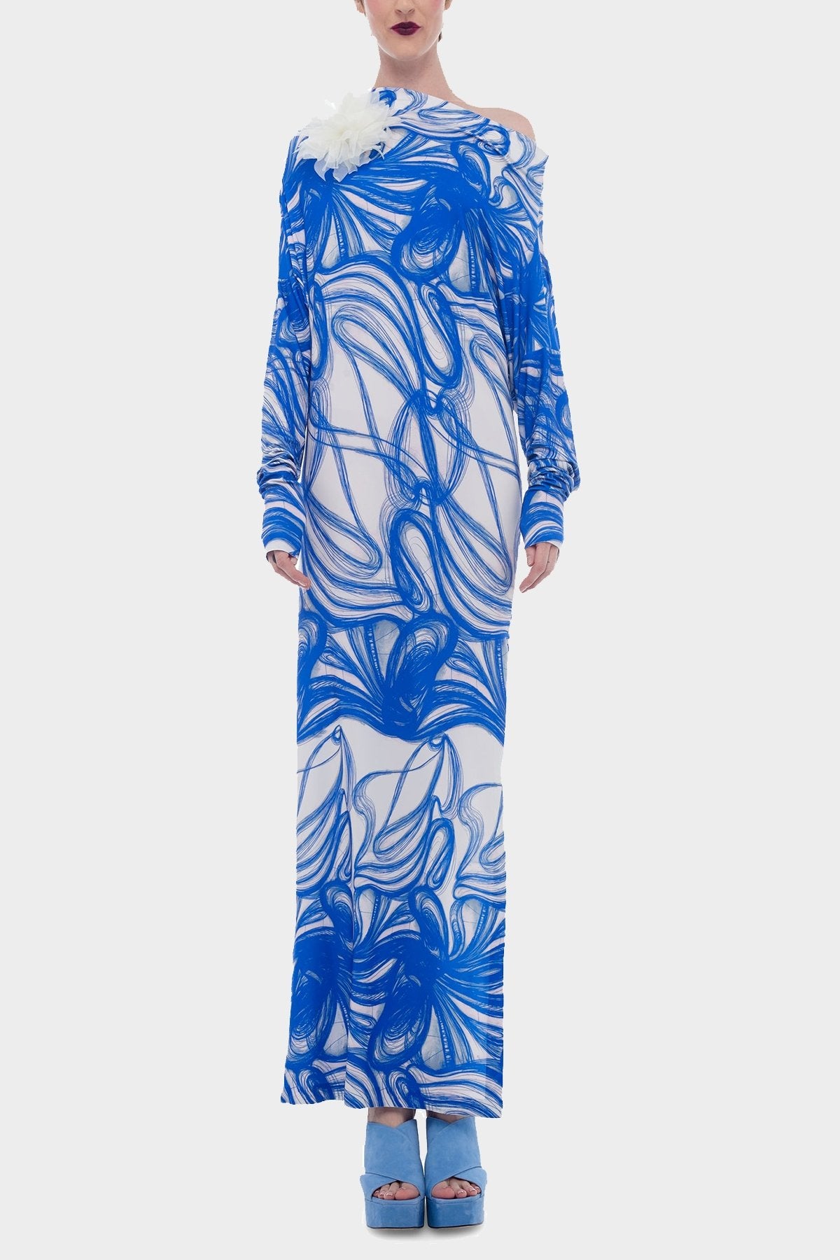 All in One Side Slit Gown in Blue Swirl - shop-olivia.com