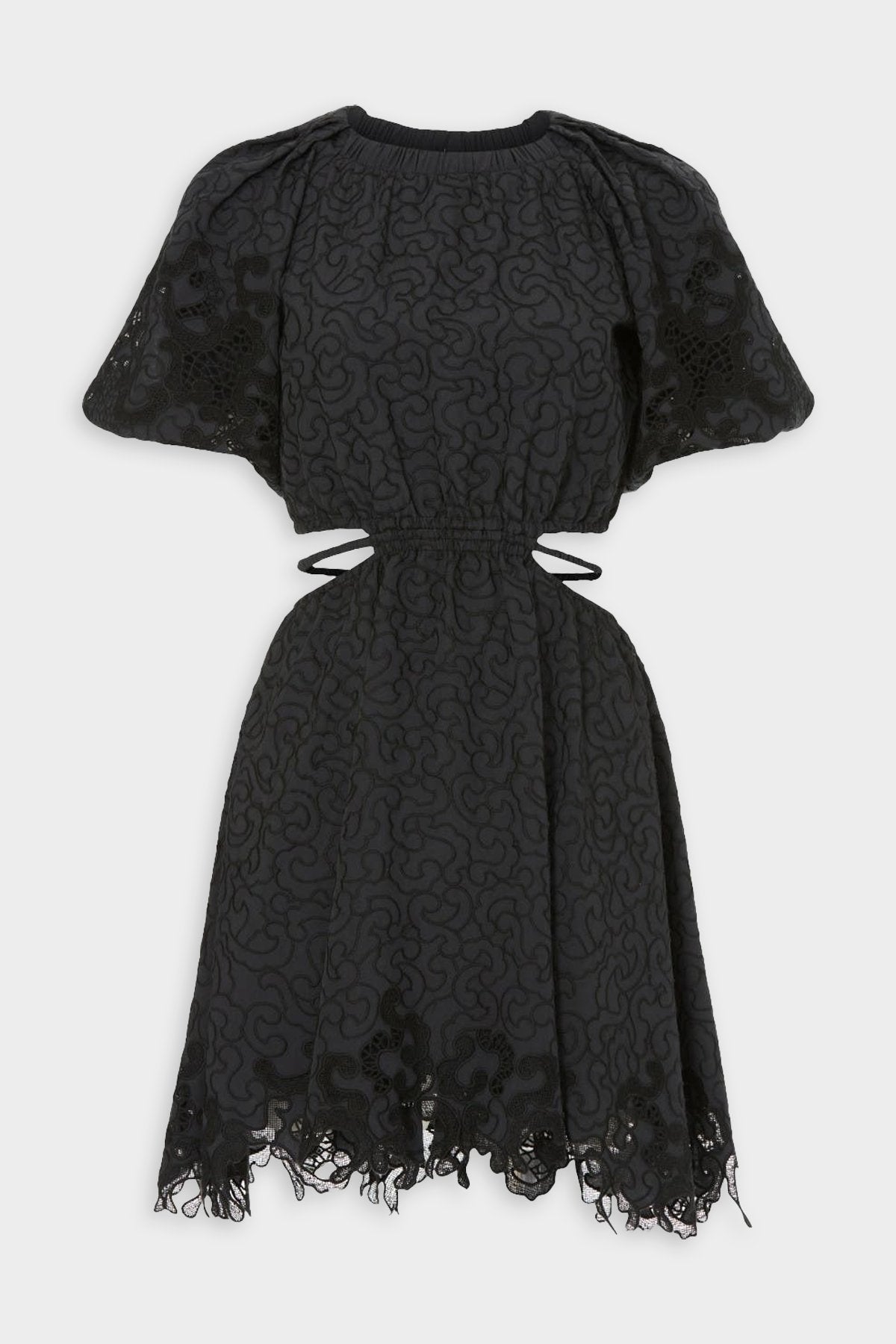 Anaise Geometric Cut Out Embroidery Puff Mini Dress in Black - shop-olivia.com